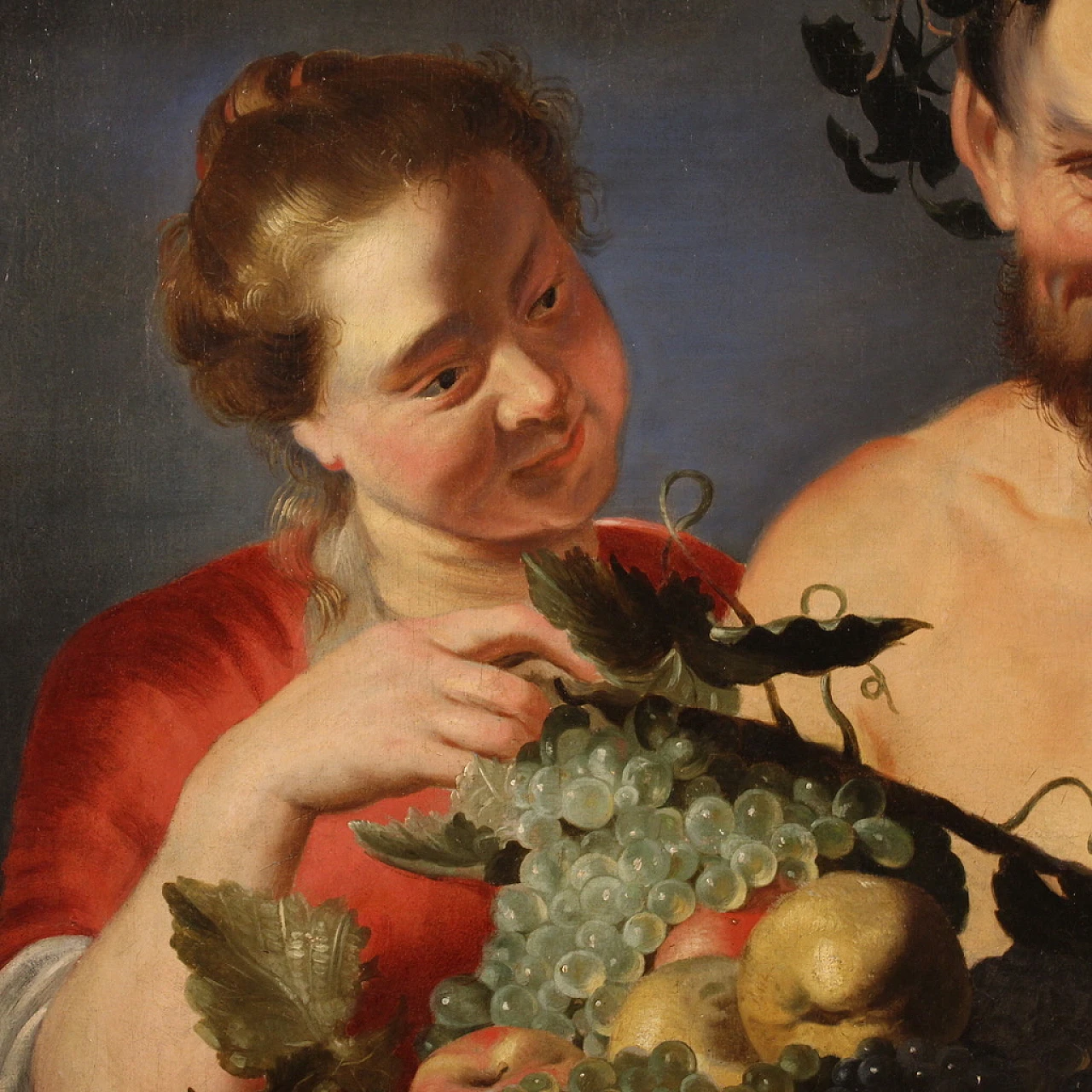 Faun and Bacchante, Flemish oil painting on canvas, 17th century 5