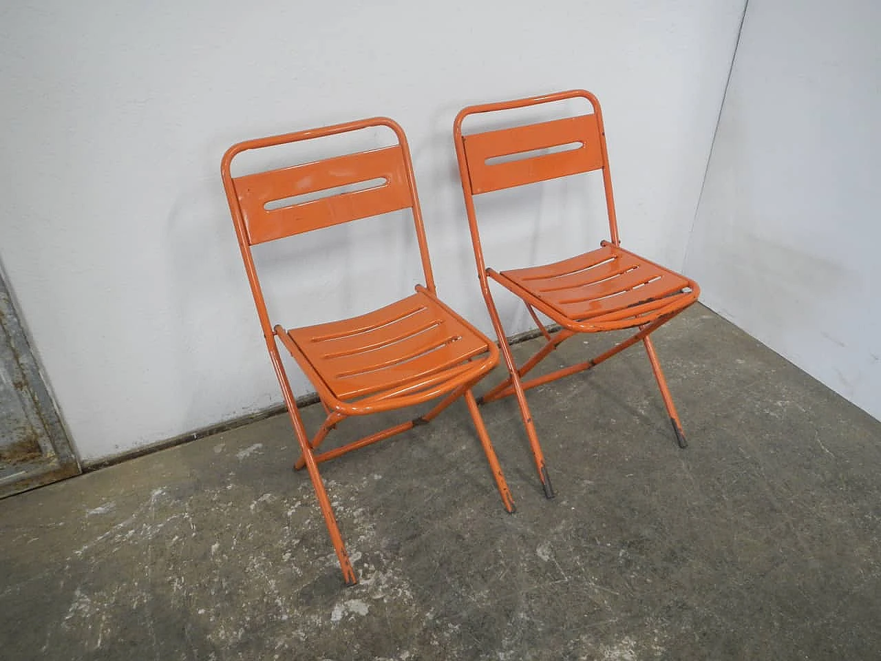 Pair of orange garden folding chairs by Vinante, 1970s 1