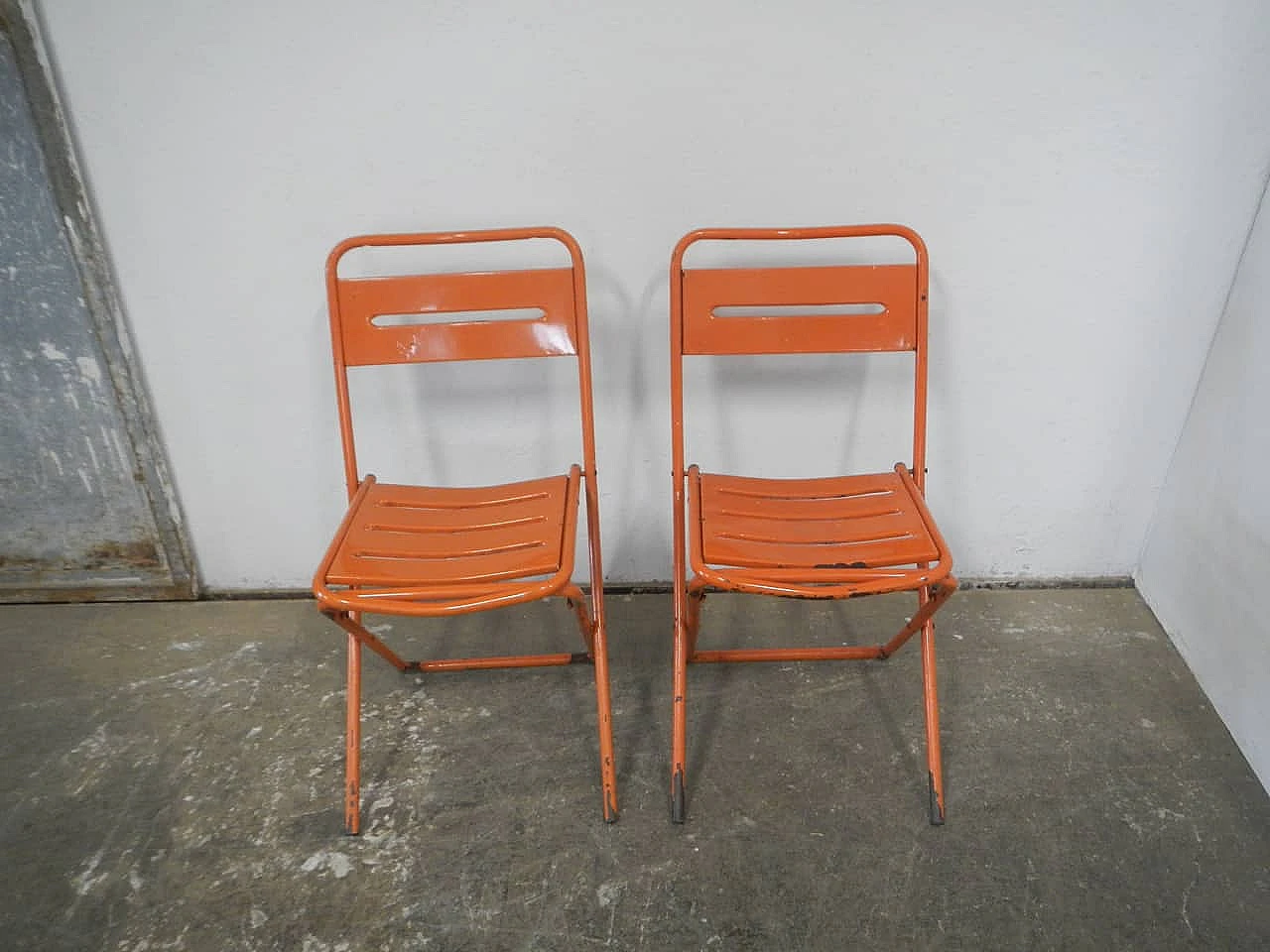 Pair of orange garden folding chairs by Vinante, 1970s 2