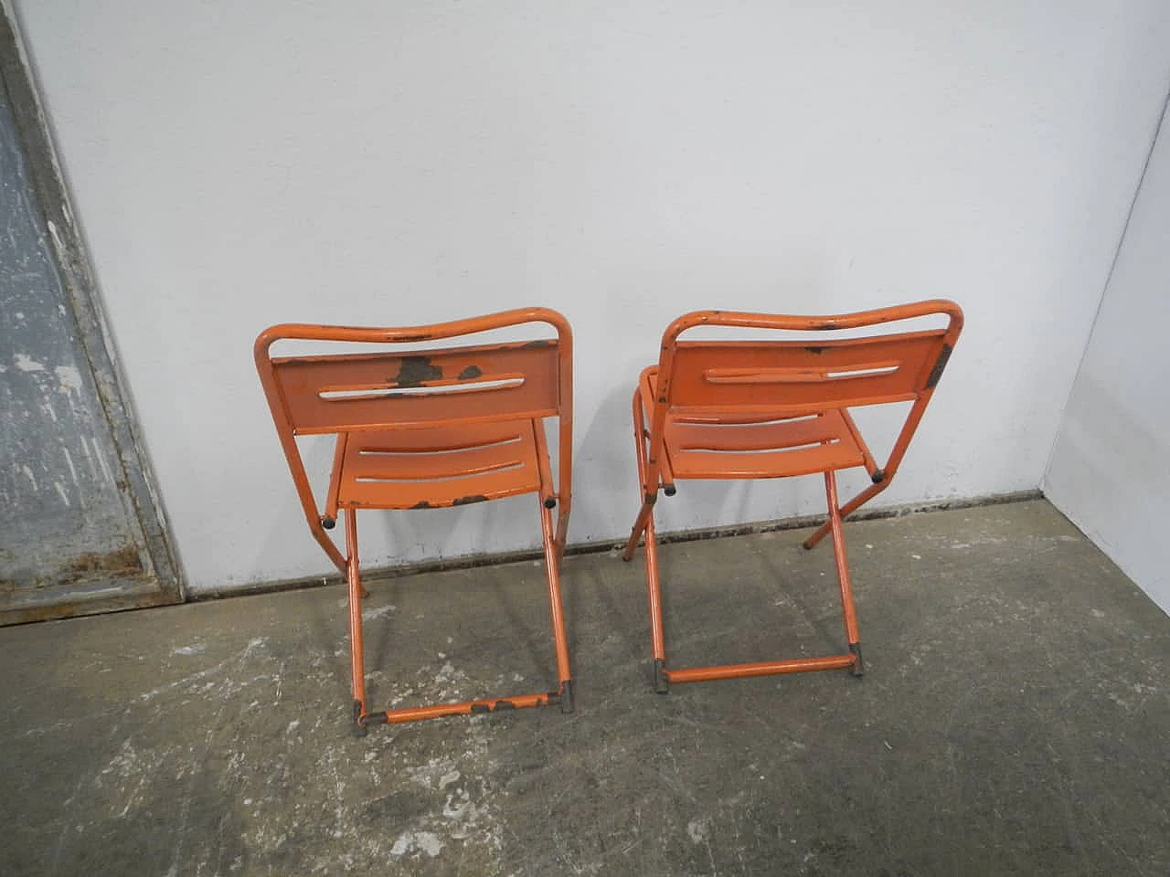 Pair of orange garden folding chairs by Vinante, 1970s 3