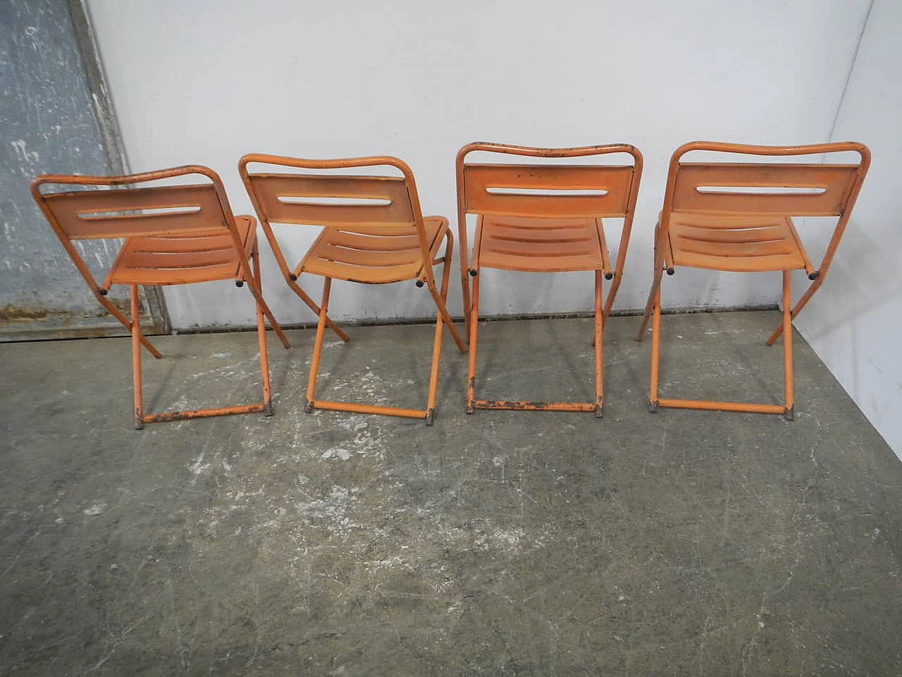 4 Orange iron folding garden chairs by Vinante, 1970s 2