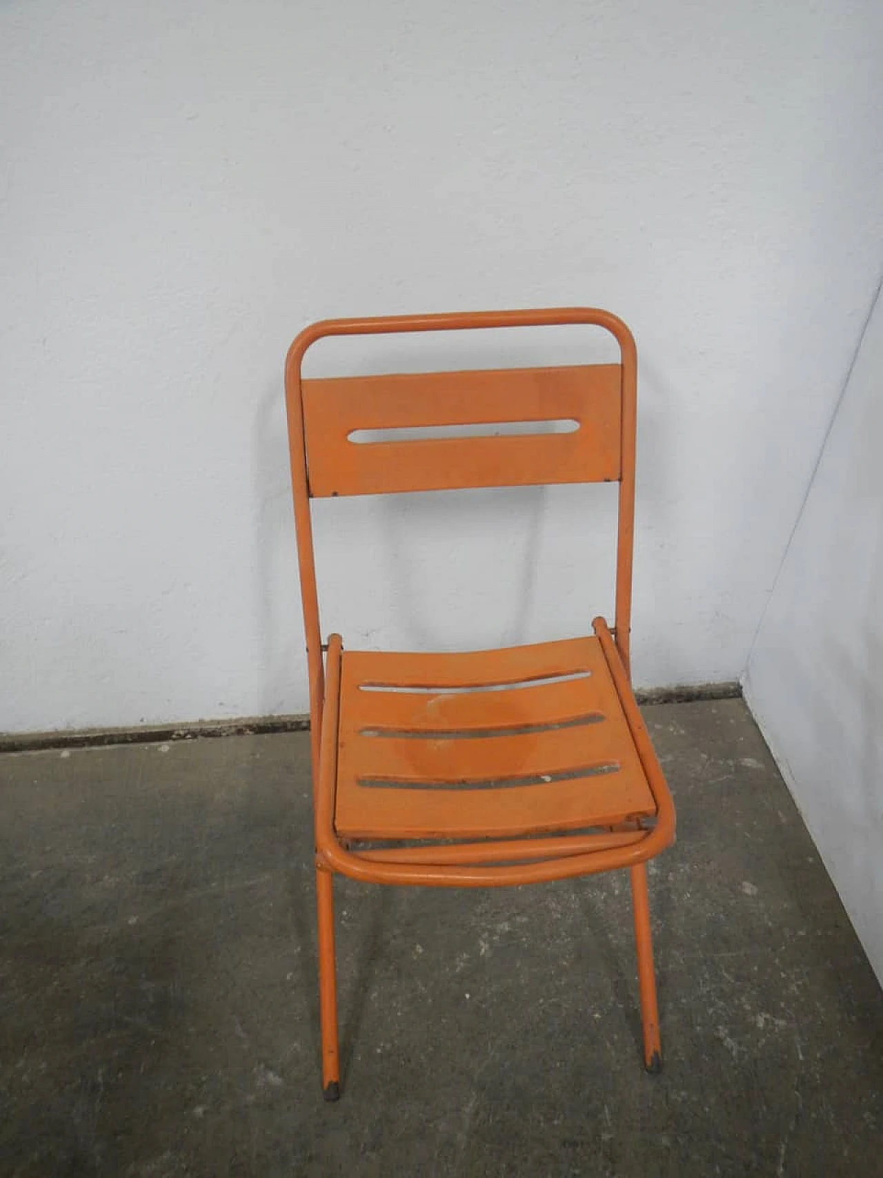 4 Orange iron folding garden chairs by Vinante, 1970s 3