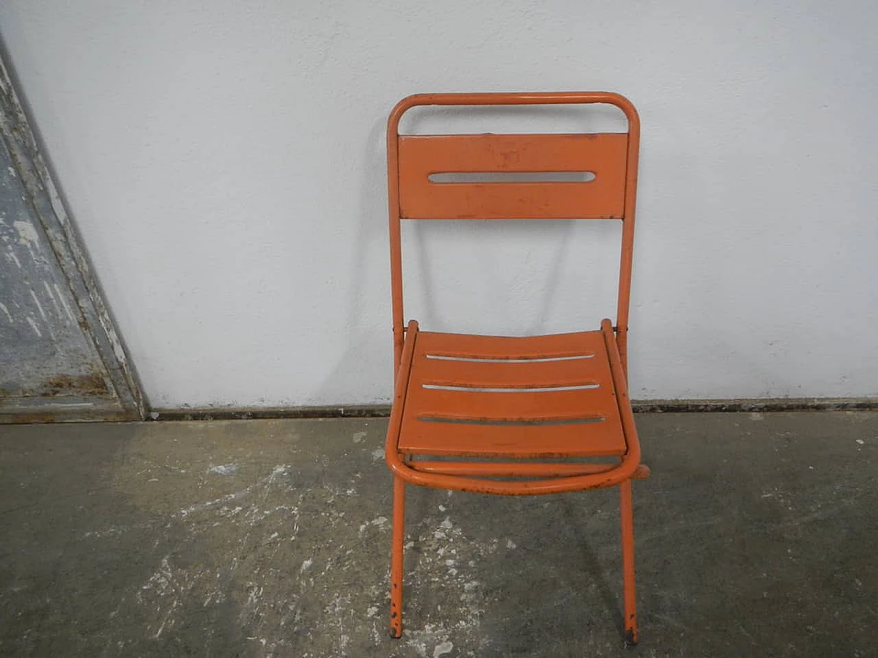 4 Orange iron folding garden chairs by Vinante, 1970s 8