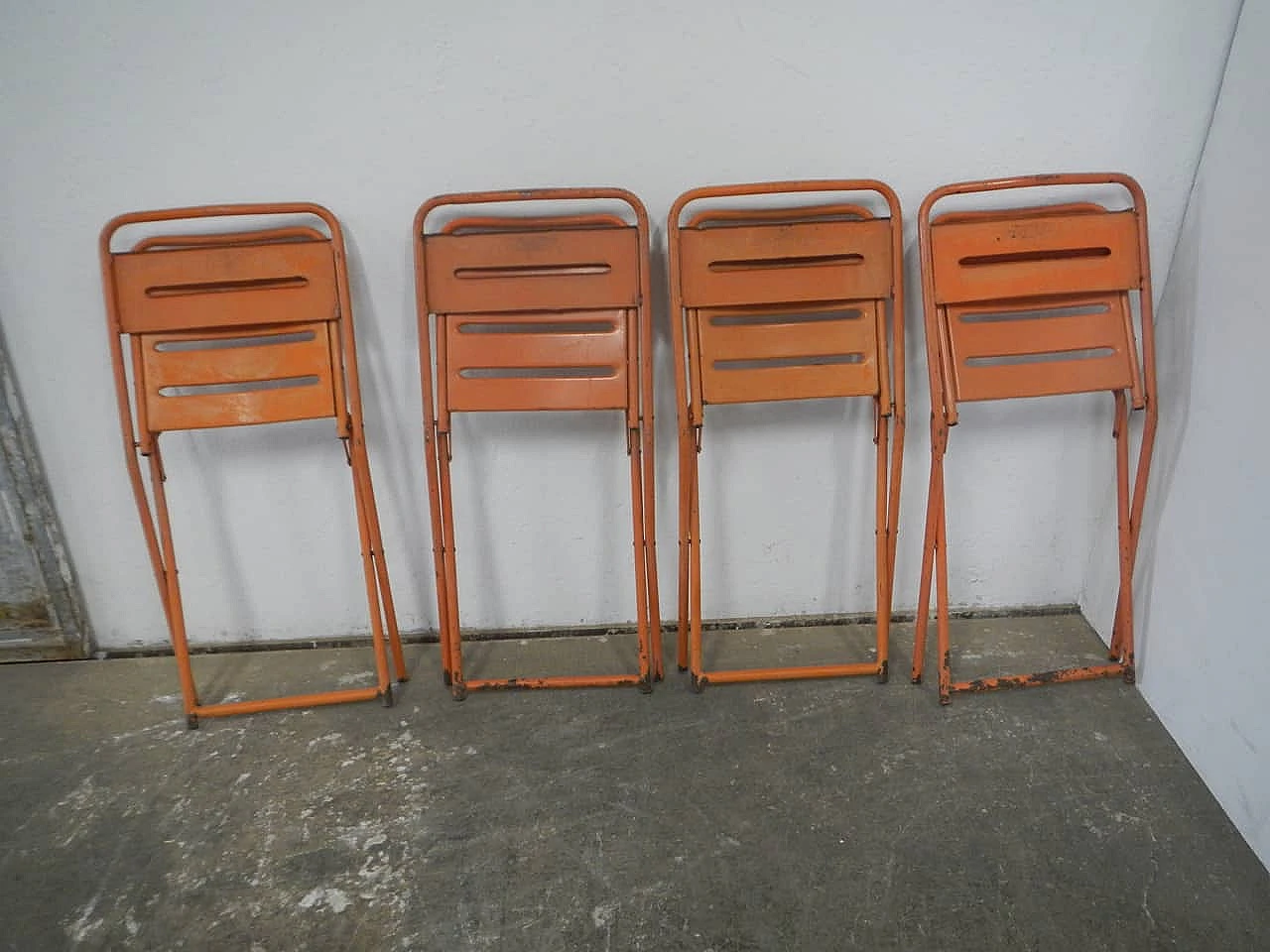 4 Orange iron folding garden chairs by Vinante, 1970s 10