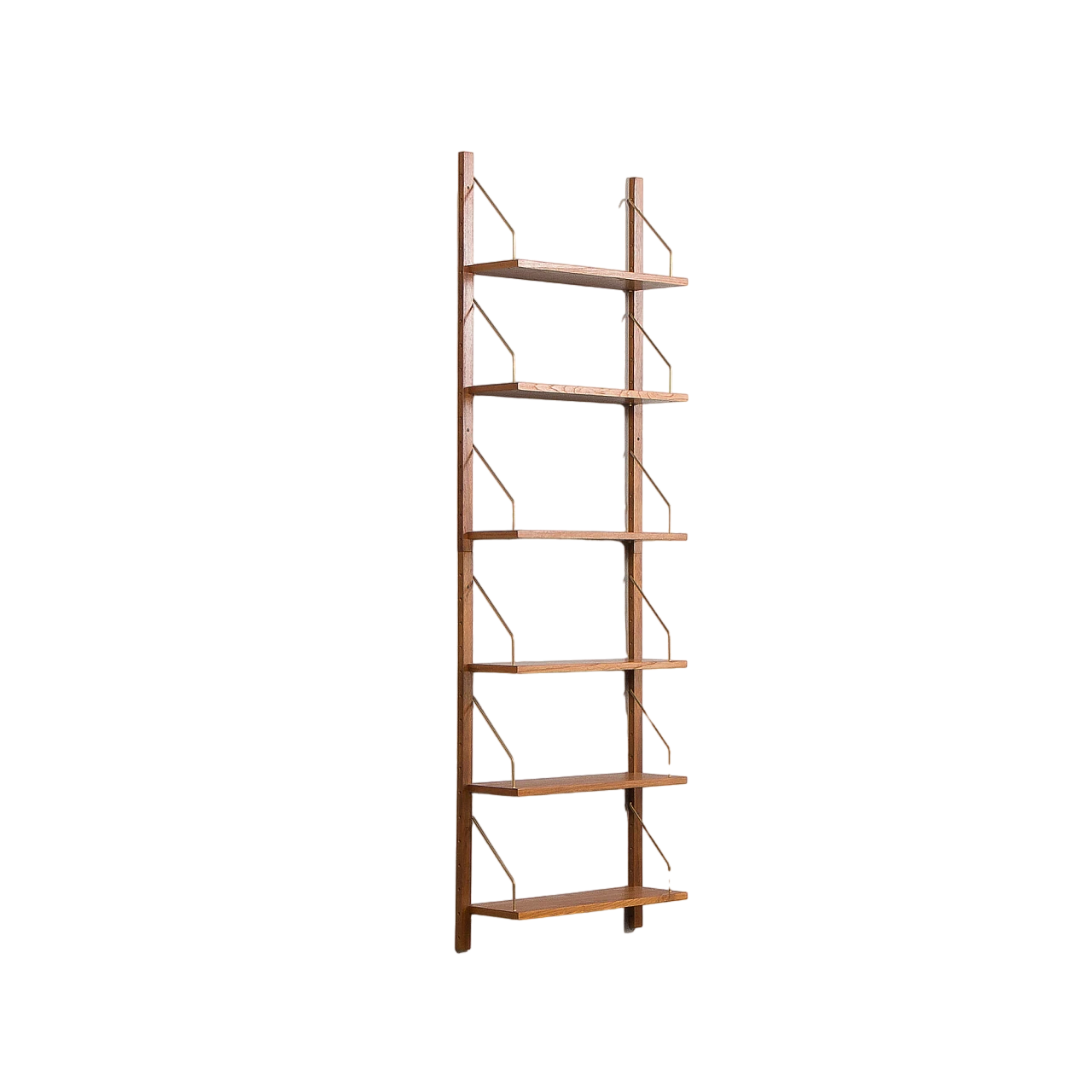 Teak and brass hanging bookcase in the style of Cadovius and Sorensen 2