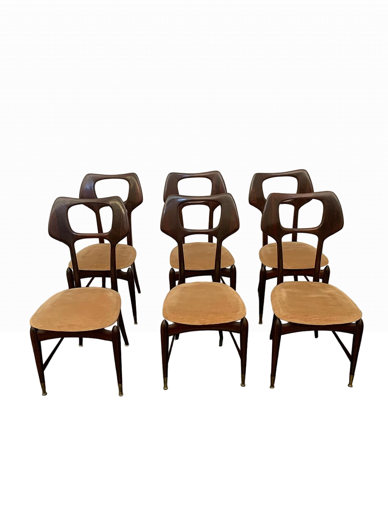 6 Mahogany chairs with brass tips, 1950s 17