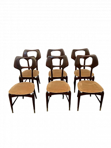 6 Mahogany chairs with brass tips, 1950s