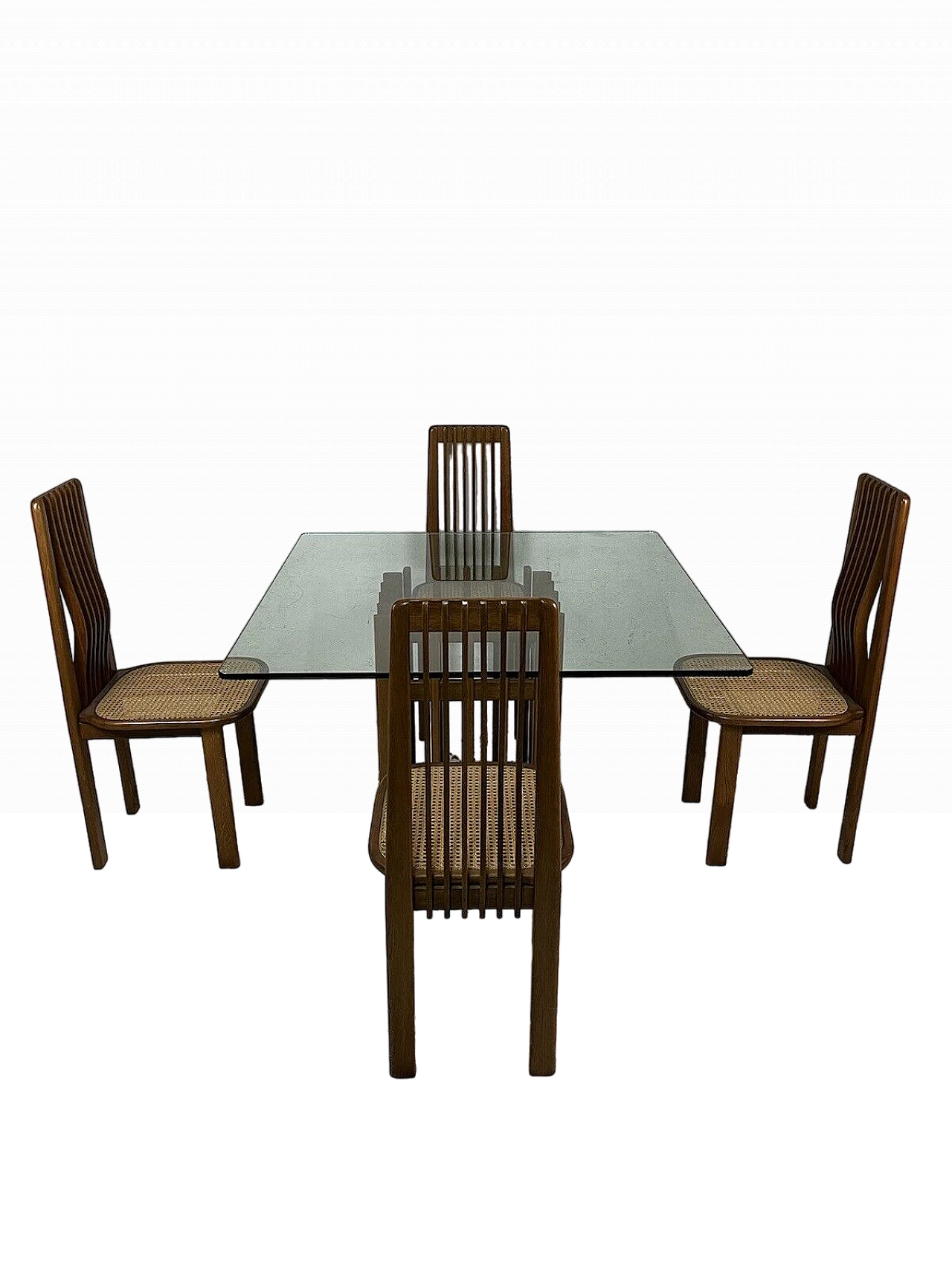 4 Chairs and table in maple, Vienna straw and glass, 1970s 2