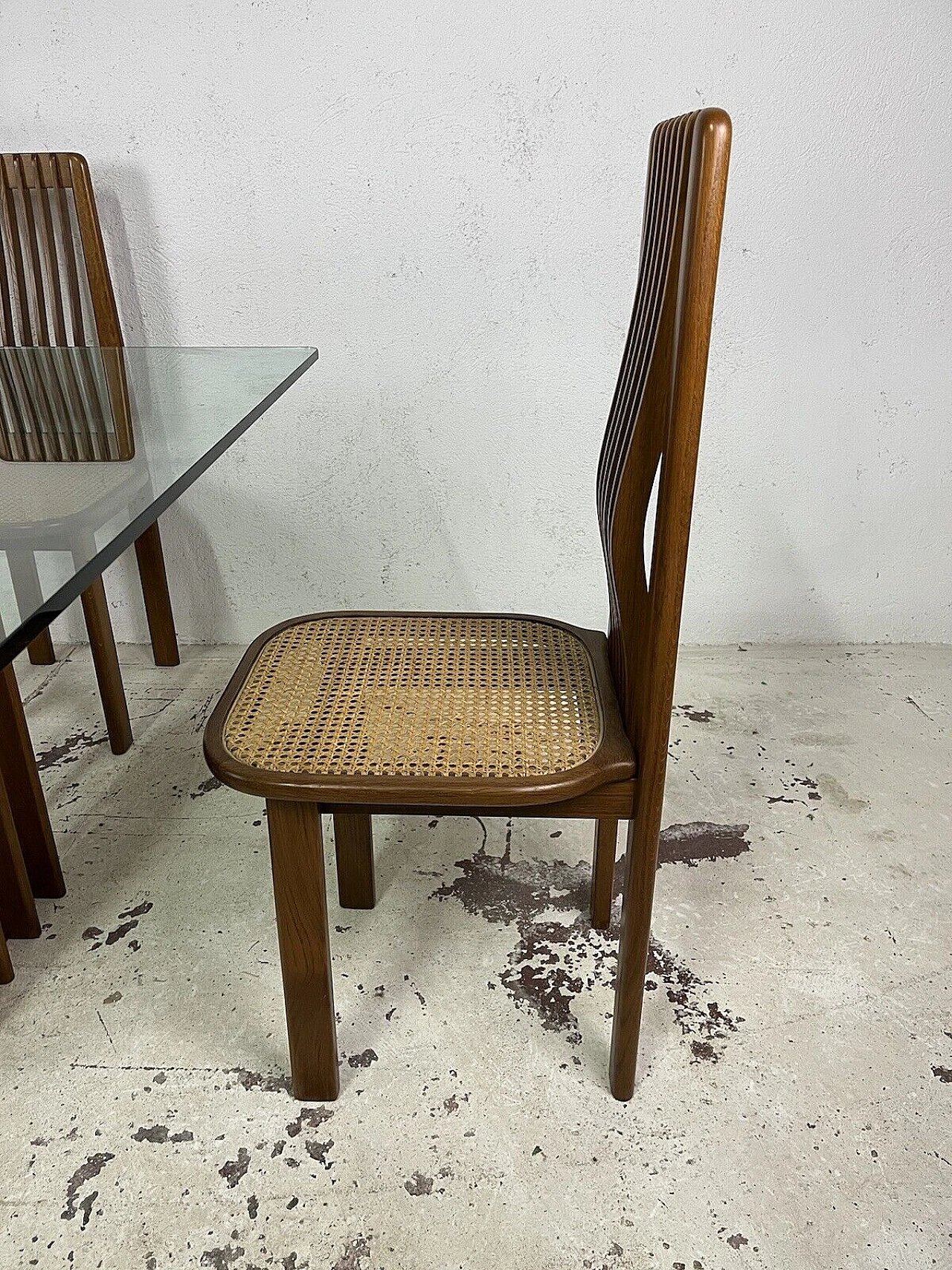 4 Chairs and table in maple, Vienna straw and glass, 1970s 6