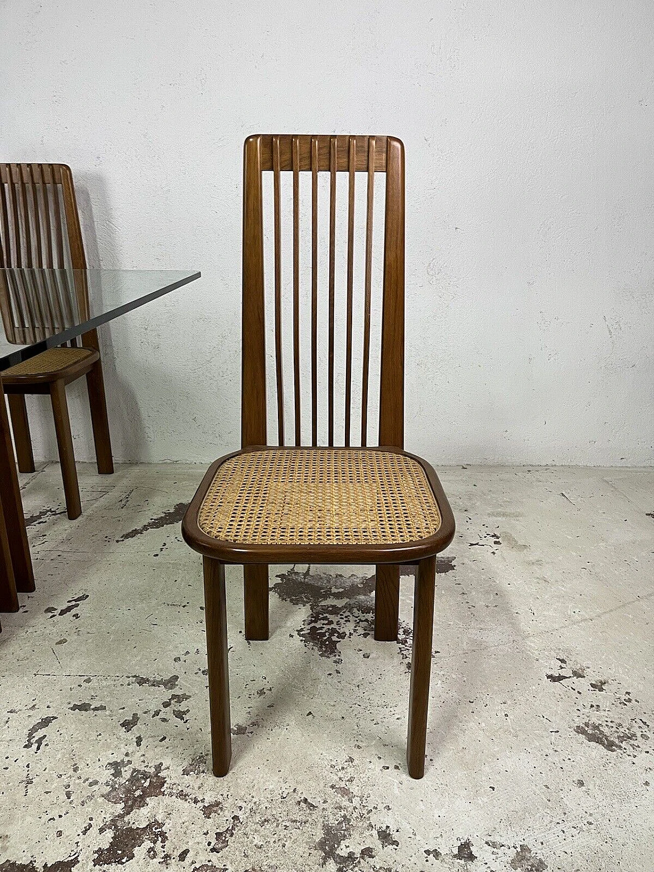 4 Chairs and table in maple, Vienna straw and glass, 1970s 10