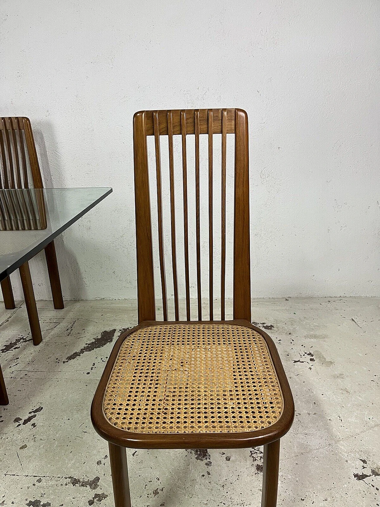 4 Chairs and table in maple, Vienna straw and glass, 1970s 11