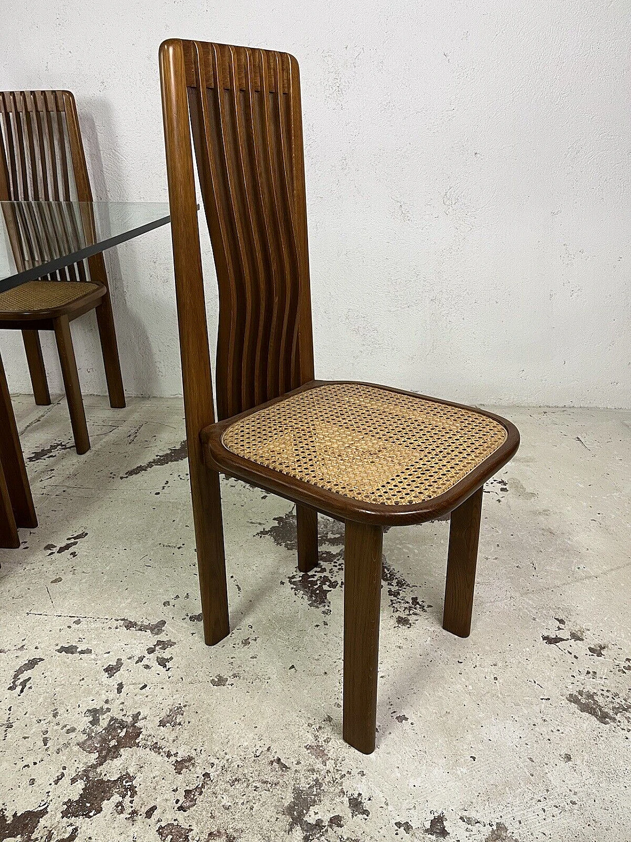 4 Chairs and table in maple, Vienna straw and glass, 1970s 12