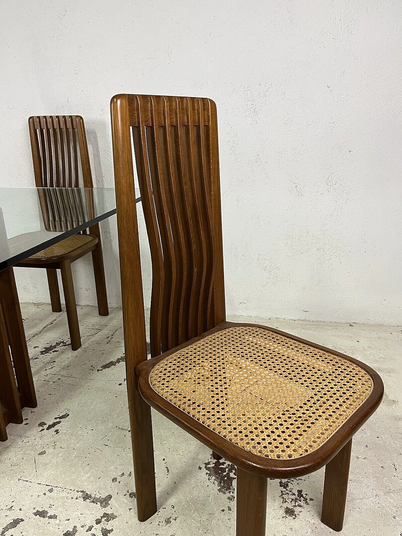 4 Chairs and table in maple, Vienna straw and glass, 1970s 13