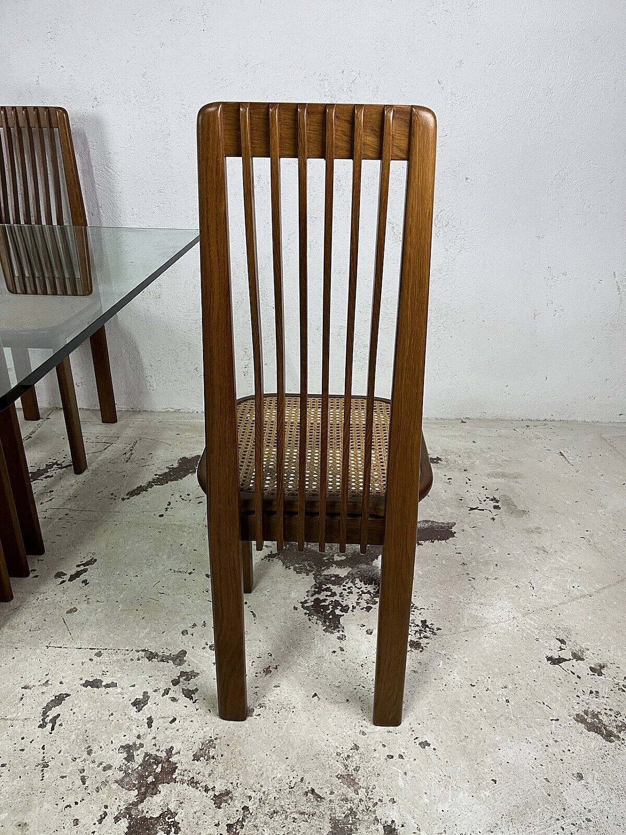 4 Chairs and table in maple, Vienna straw and glass, 1970s 14