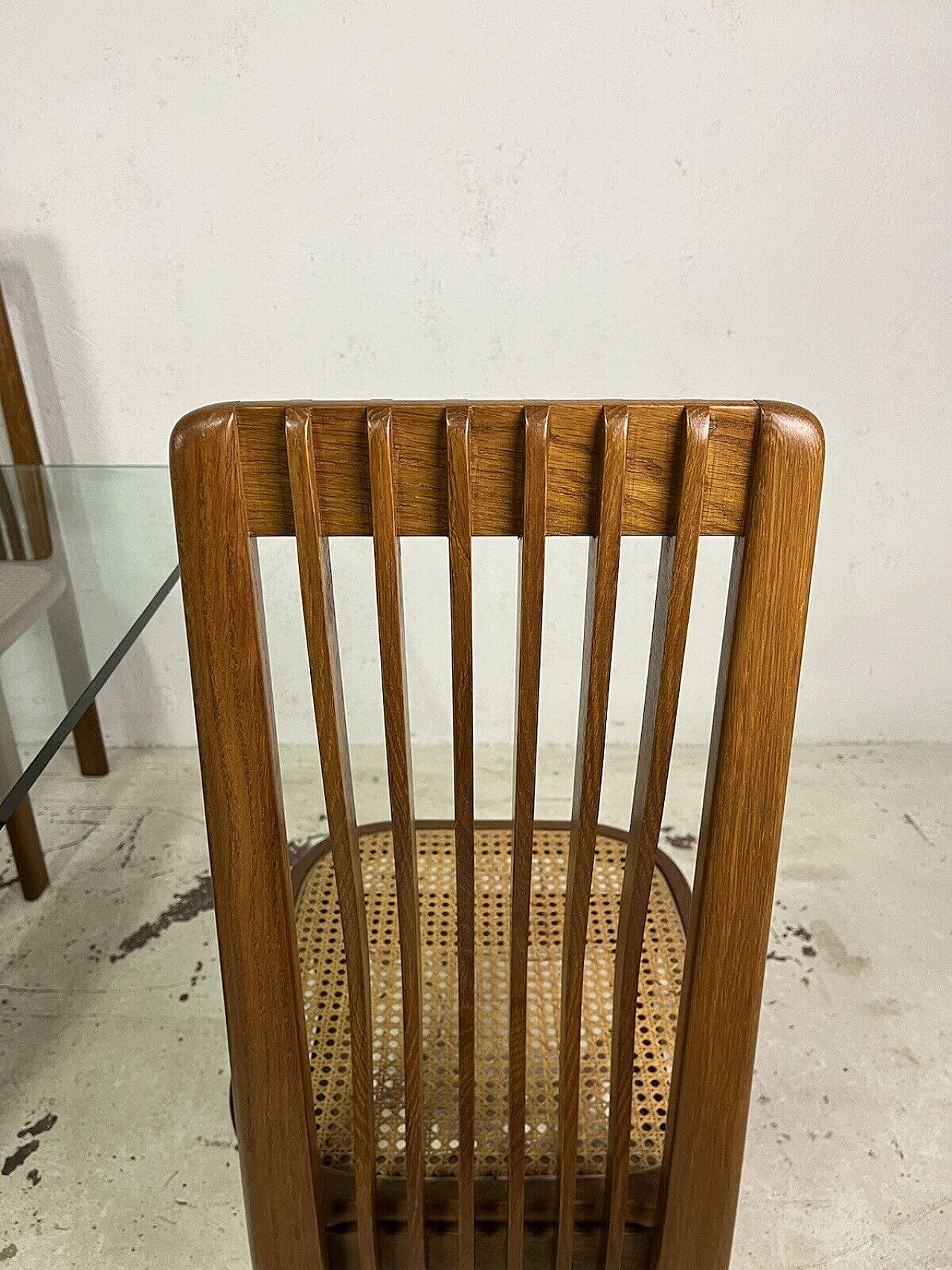 4 Chairs and table in maple, Vienna straw and glass, 1970s 15