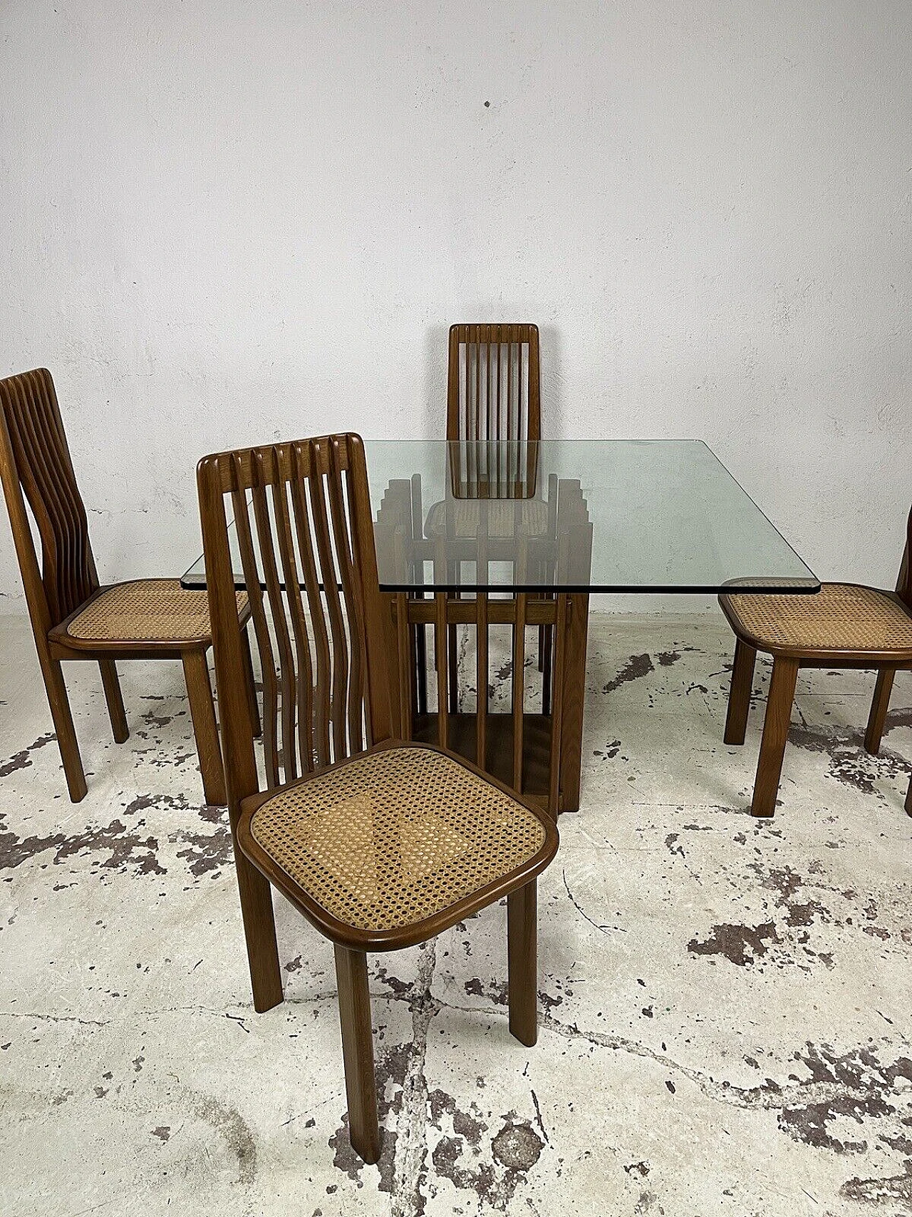 4 Chairs and table in maple, Vienna straw and glass, 1970s 19