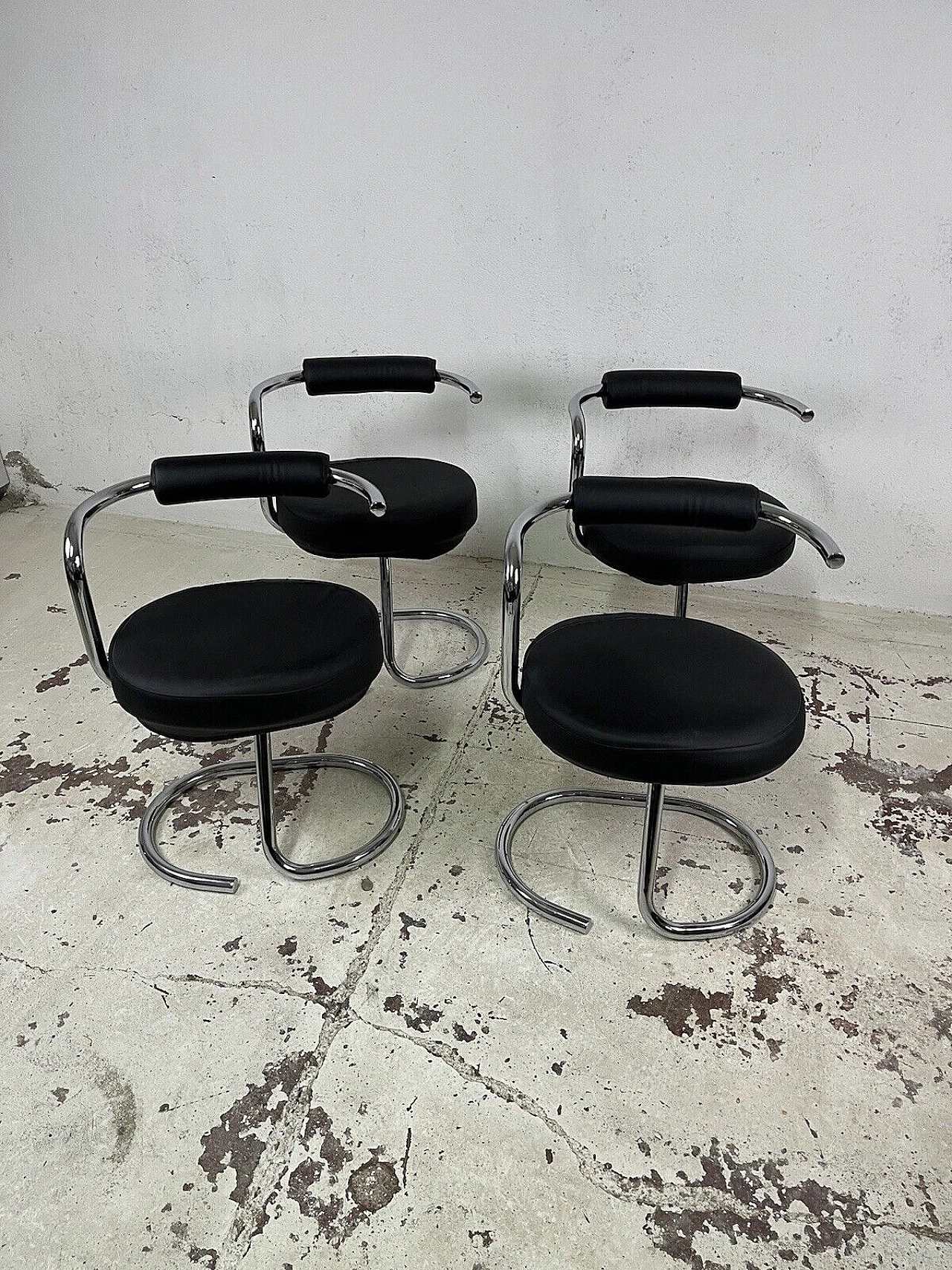 4 Cobra chairs in steel and leather by Giotto Stoppino, 1960s 1