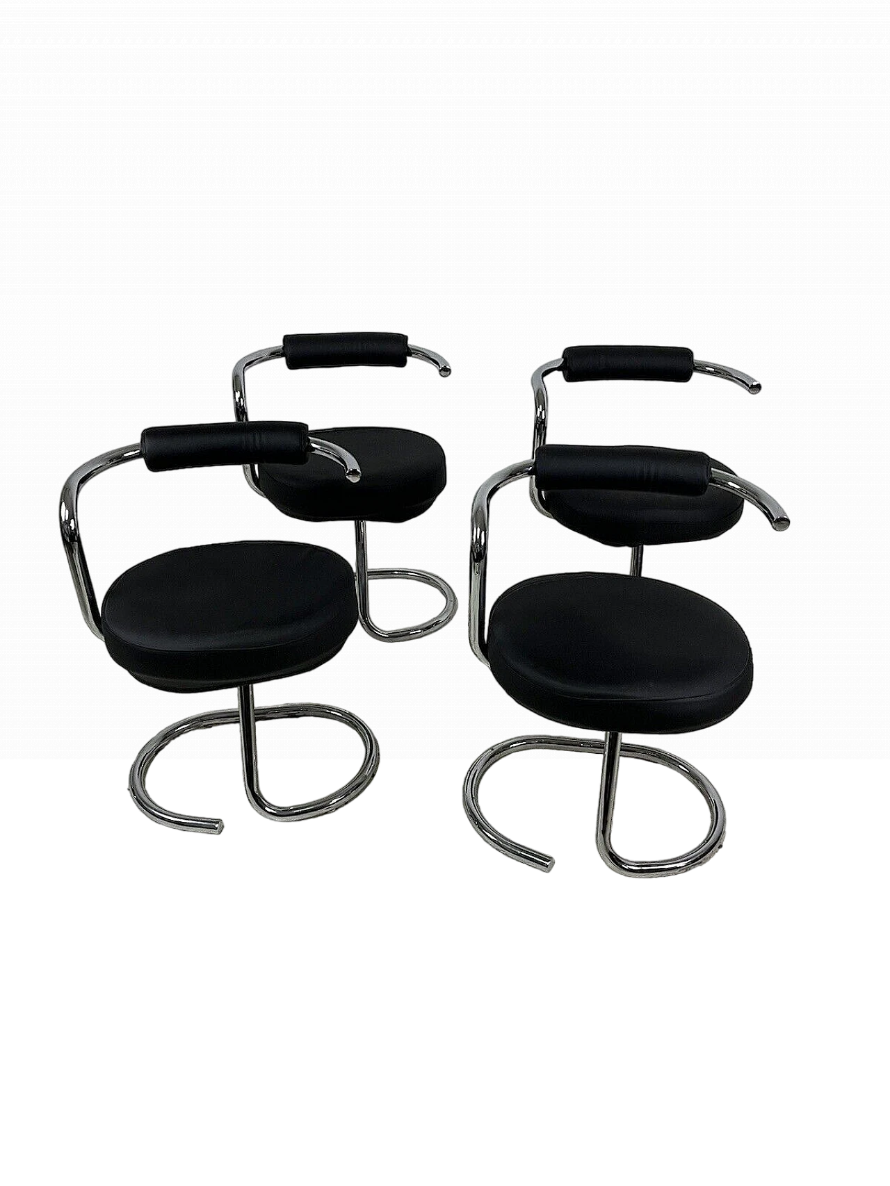 4 Cobra chairs in steel and leather by Giotto Stoppino, 1960s 2