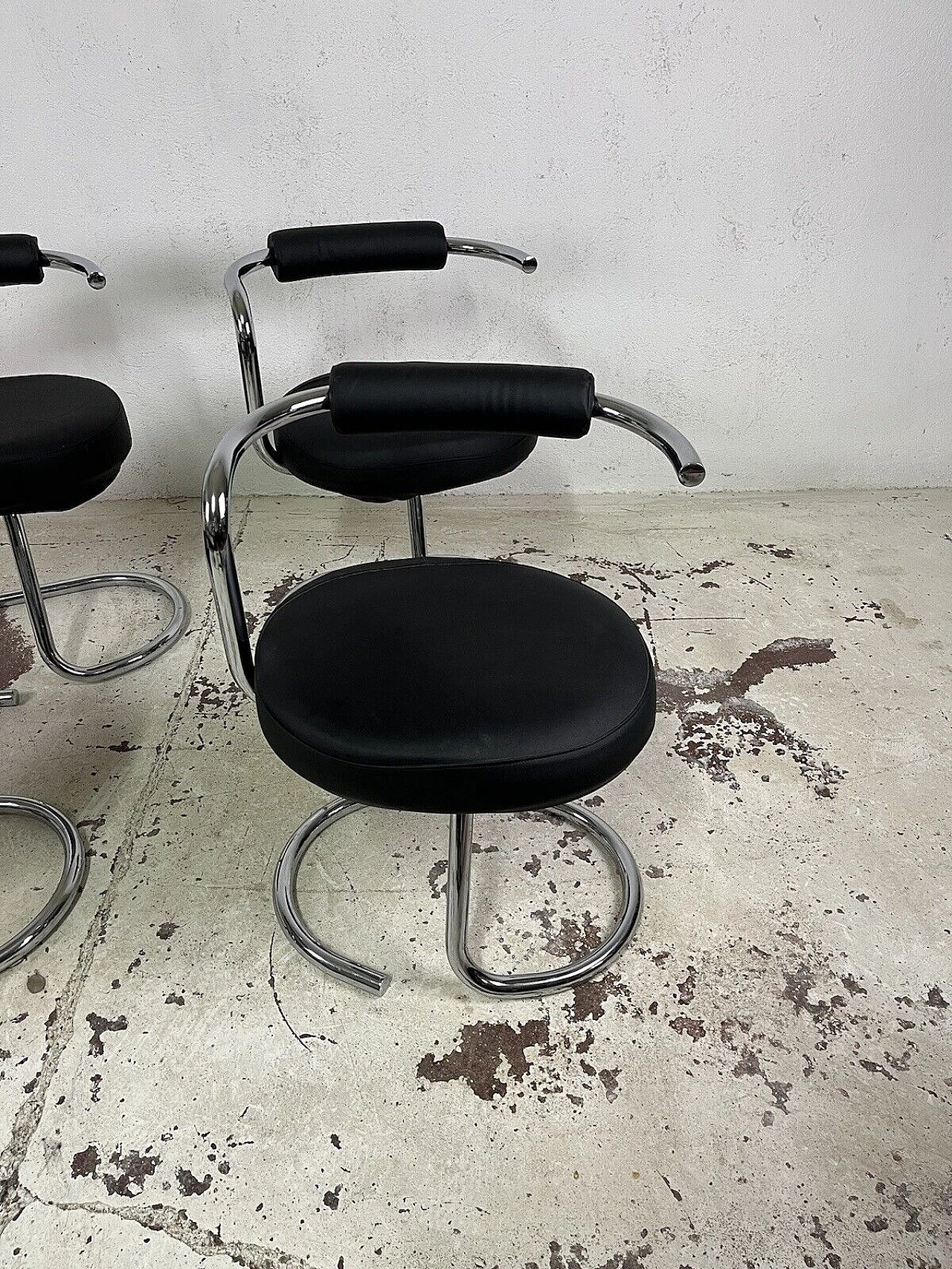 4 Cobra chairs in steel and leather by Giotto Stoppino, 1960s 4