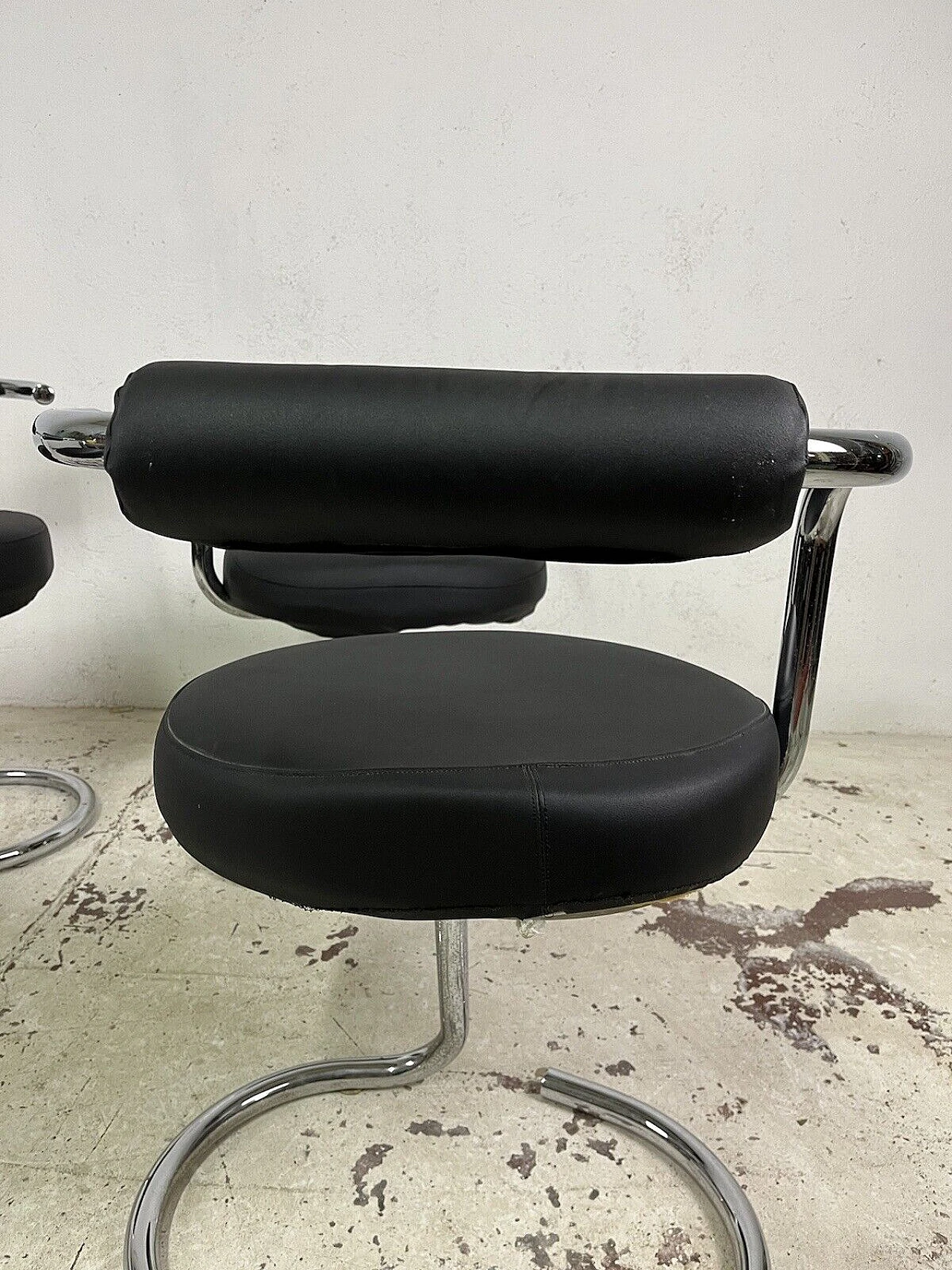 4 Cobra chairs in steel and leather by Giotto Stoppino, 1960s 11