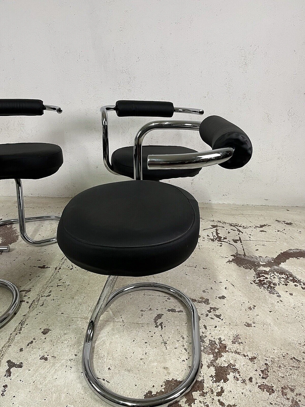 4 Cobra chairs in steel and leather by Giotto Stoppino, 1960s 12