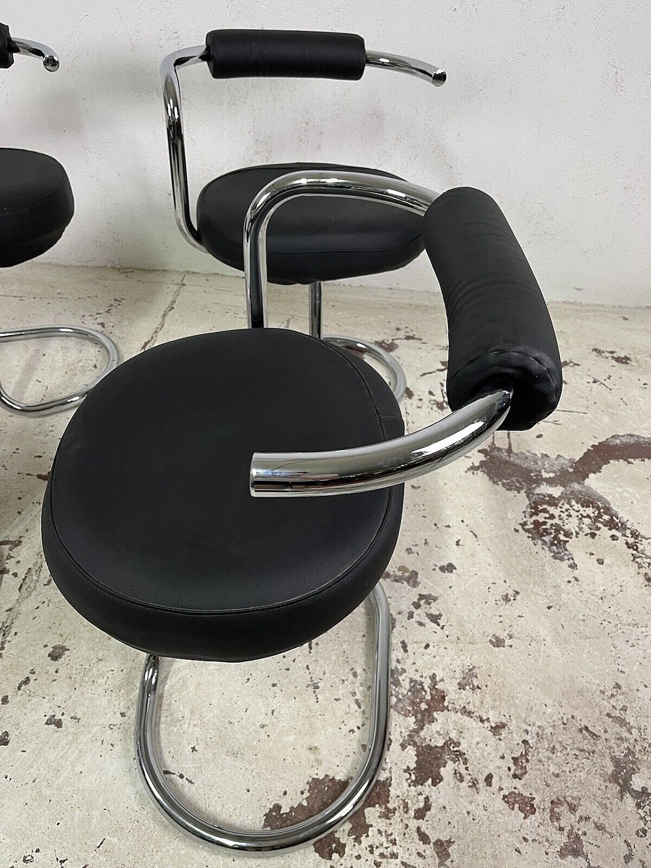 4 Cobra chairs in steel and leather by Giotto Stoppino, 1960s 13