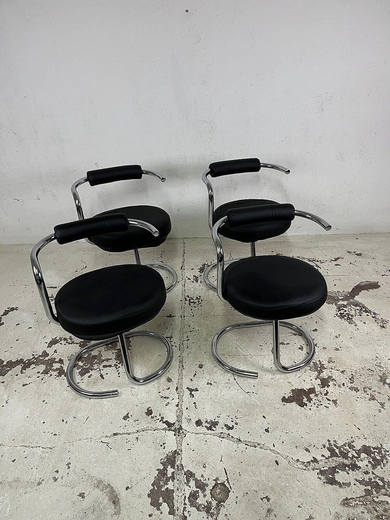 4 Cobra chairs in steel and leather by Giotto Stoppino, 1960s 14