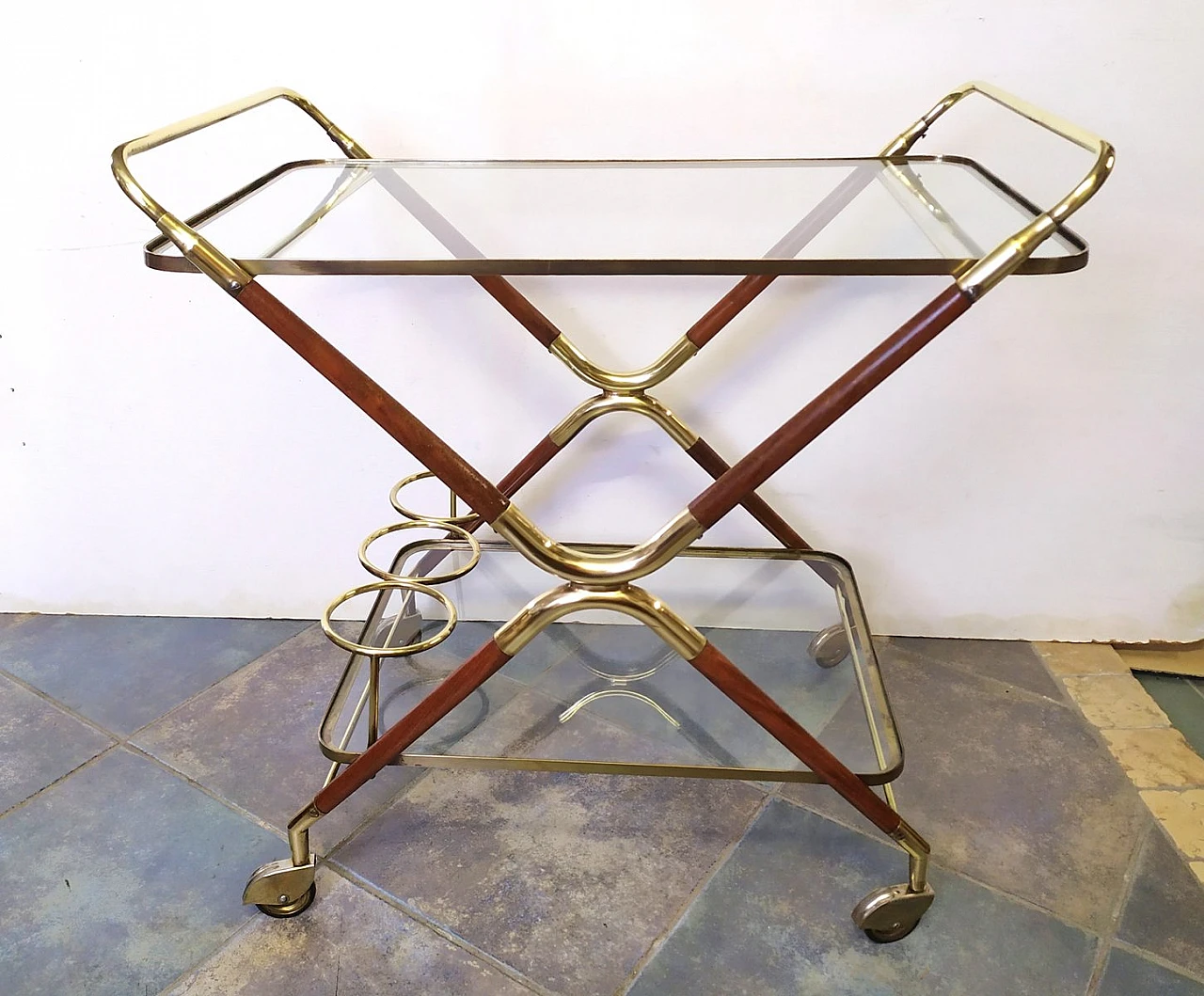 Beech, brass and glass bar cart, 1950s 1