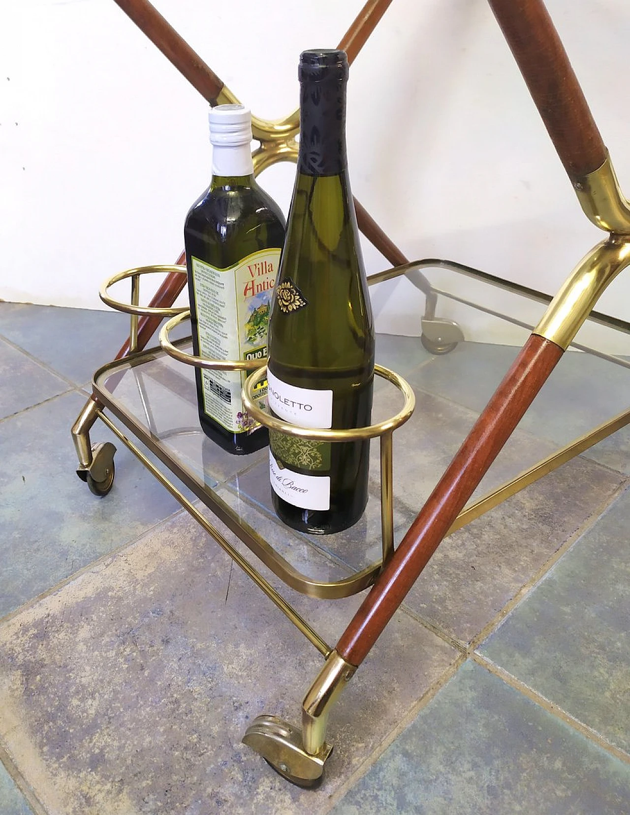 Beech, brass and glass bar cart, 1950s 3