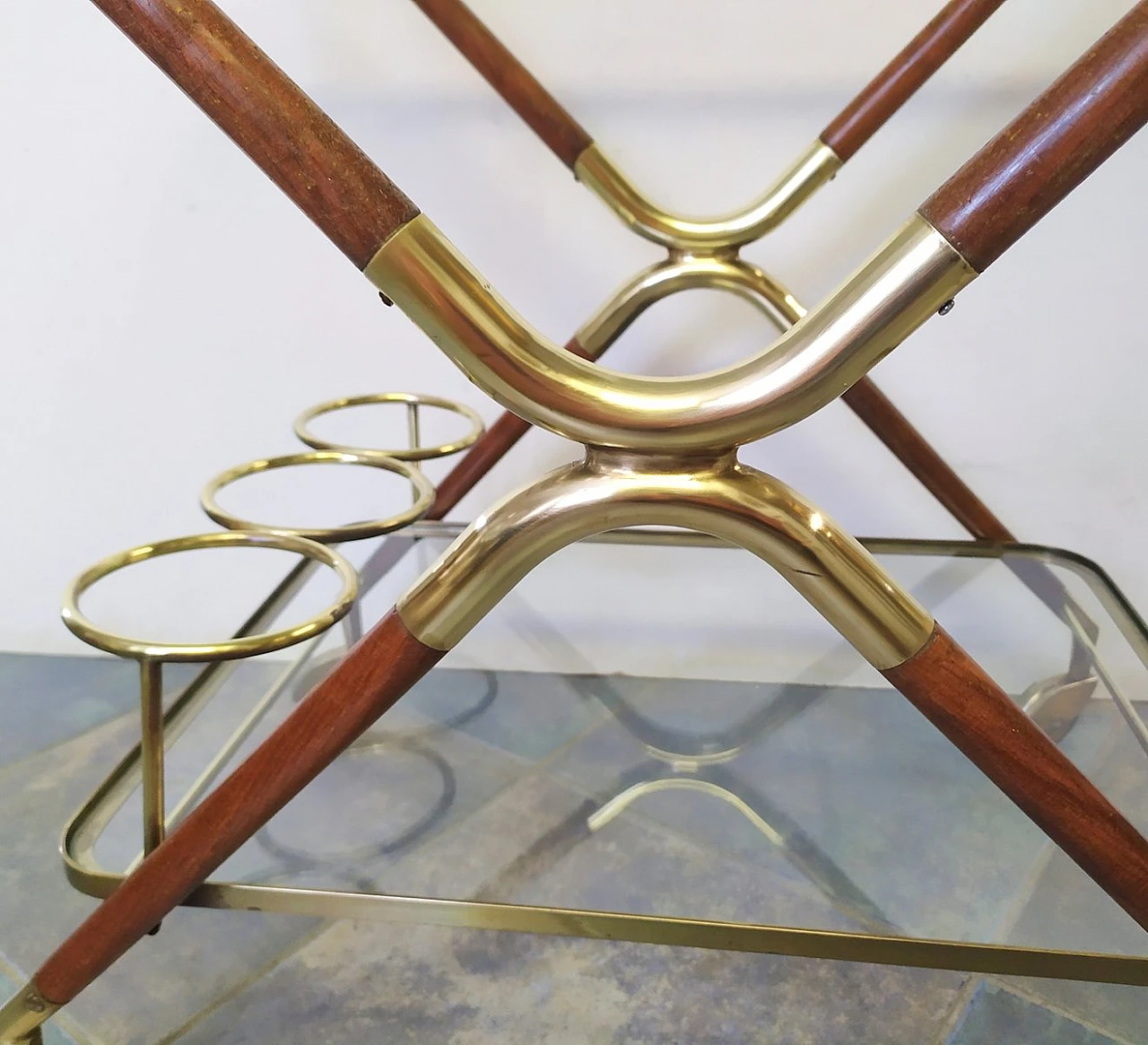 Beech, brass and glass bar cart, 1950s 4