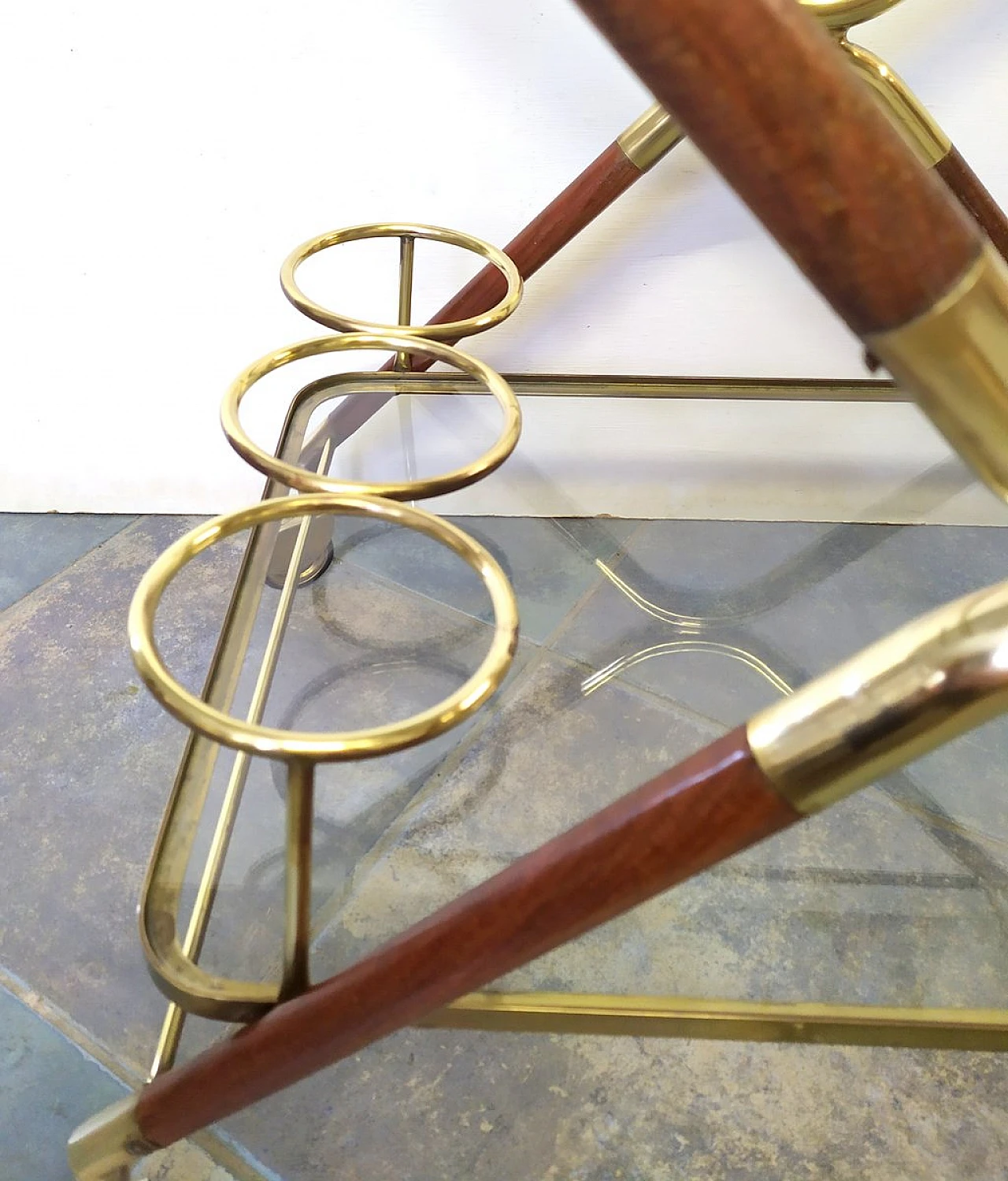 Beech, brass and glass bar cart, 1950s 5