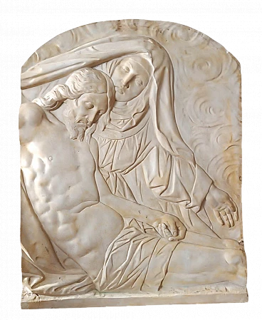 Majolica stucco bas-relief with Madonna and Christ