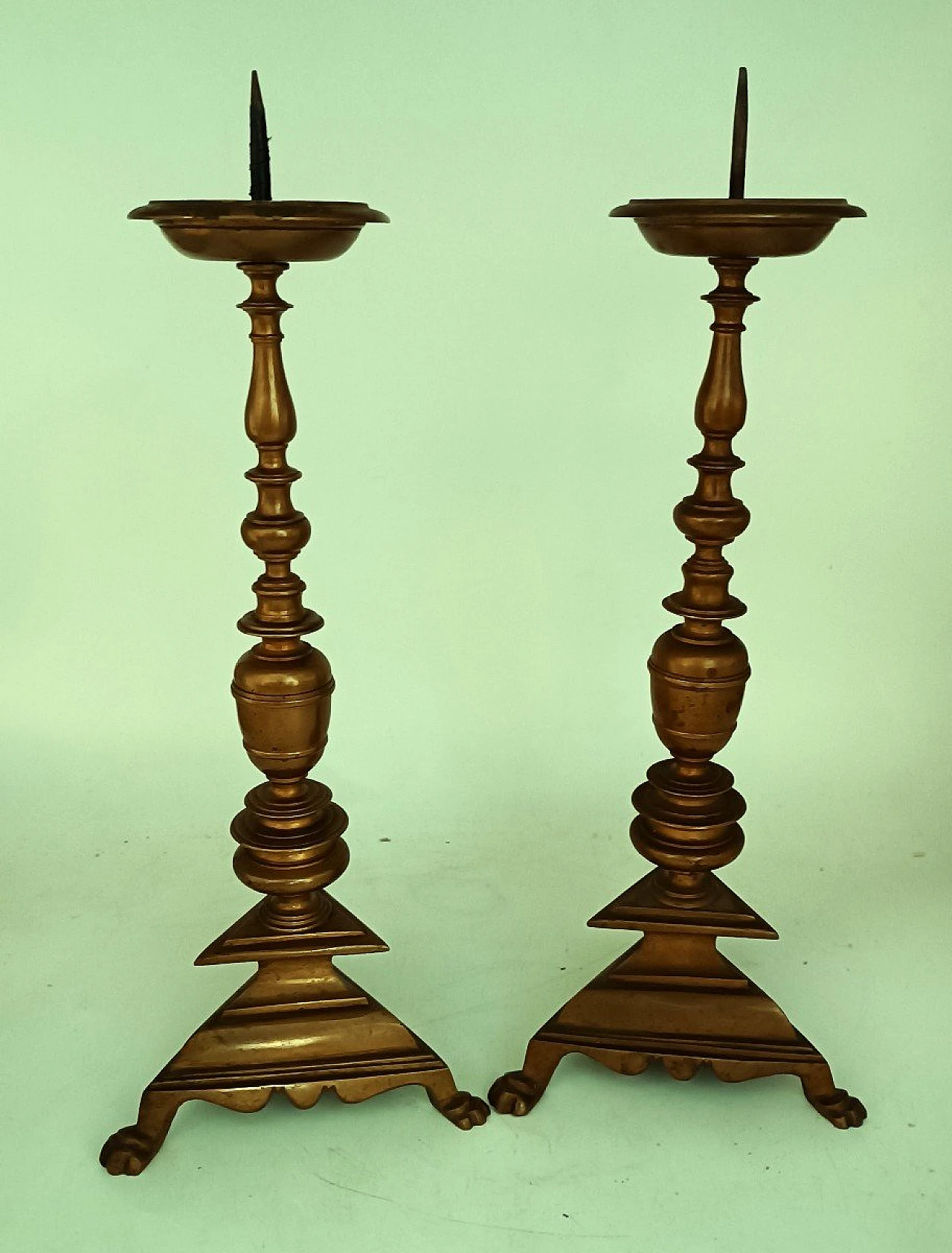 Pair of bronze candlesticks, 17th century 1
