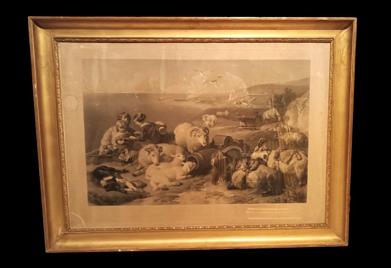 Engraving depicting animals with Charles style X frame, 19th century 9