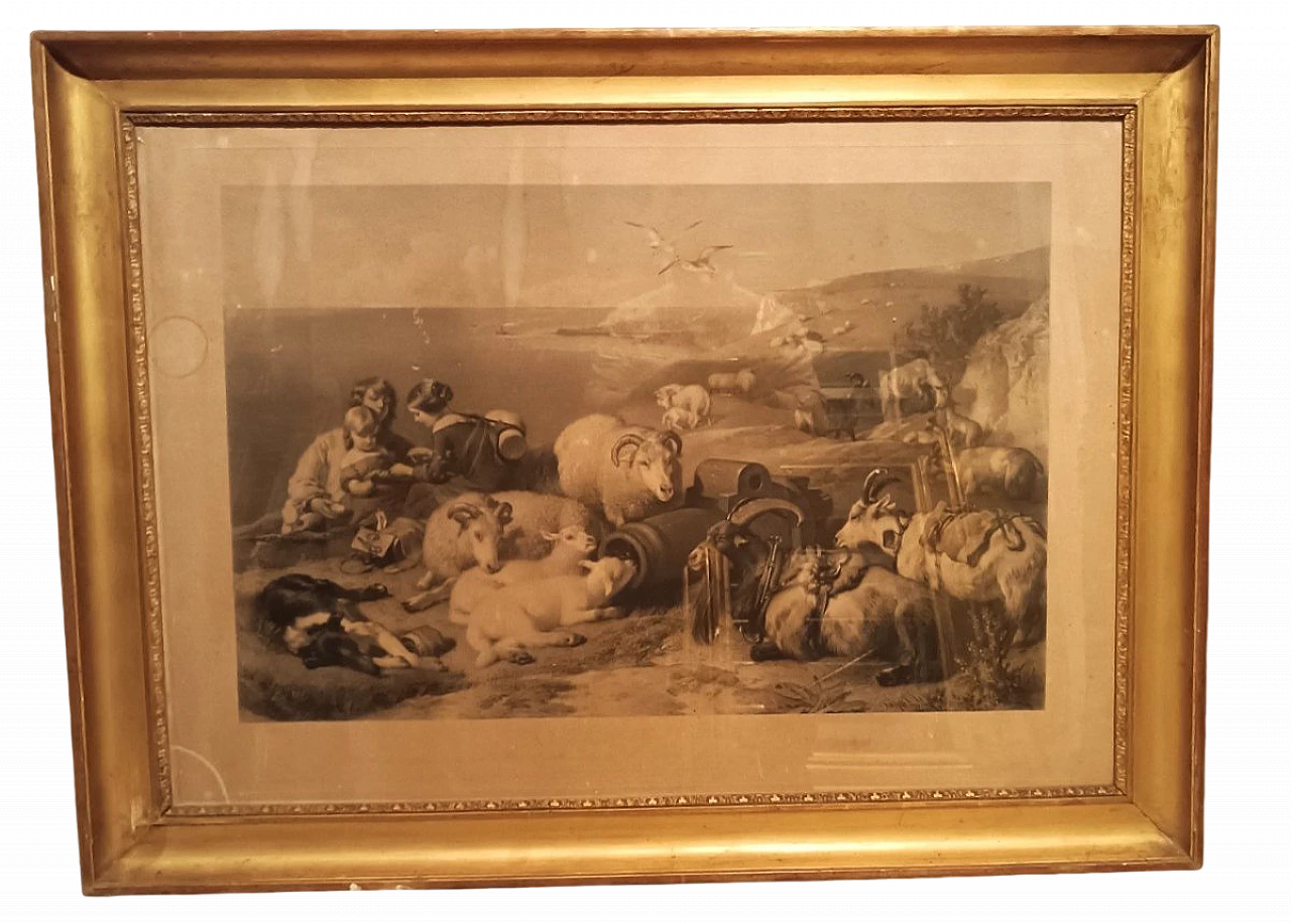 Engraving depicting animals with Charles style X frame, 19th century 10