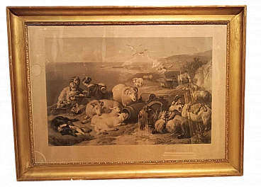 Engraving depicting animals with Charles style X frame, 19th century