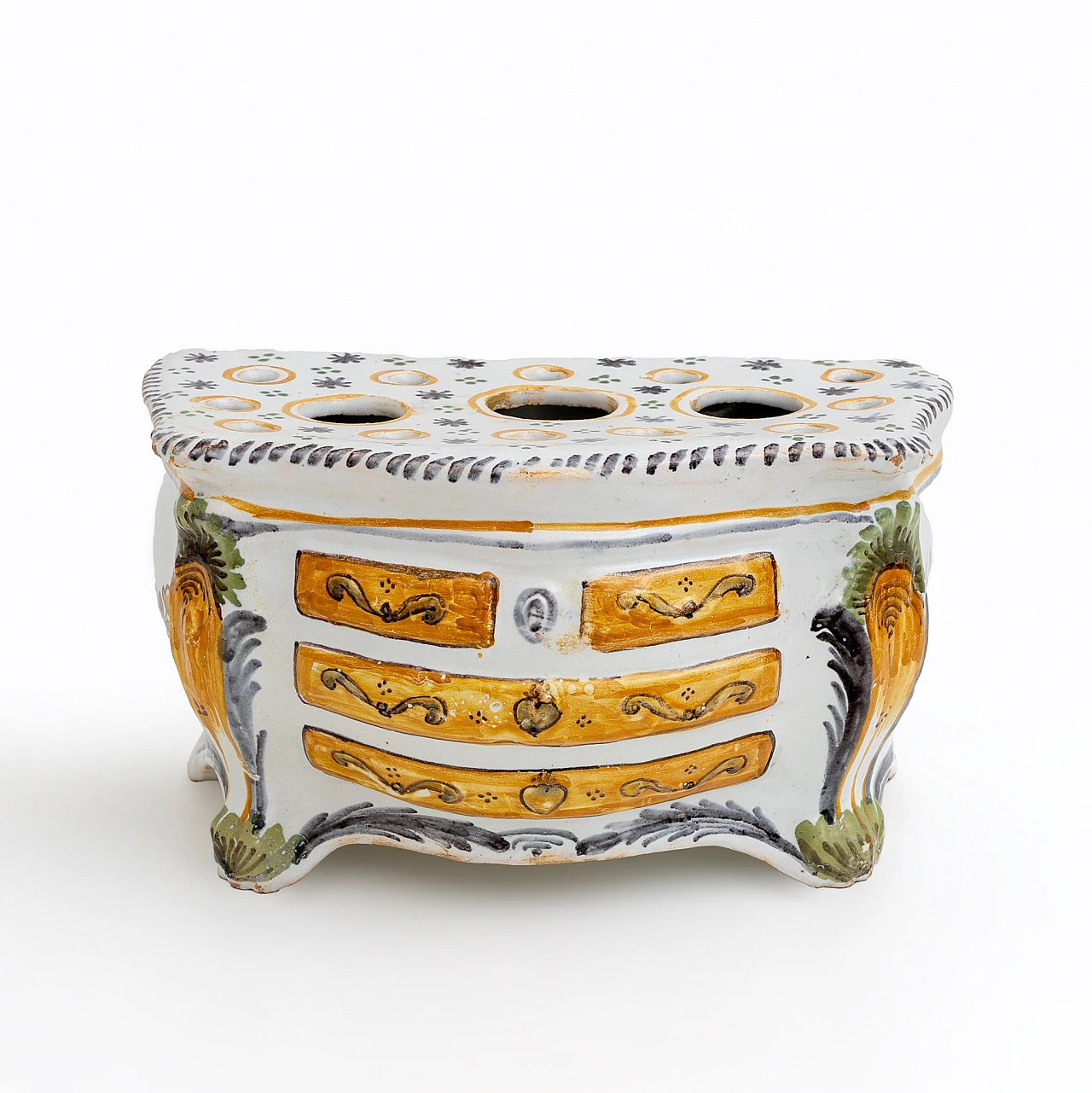 Commode-shaped planter in polychrome majolica, 18th century 4