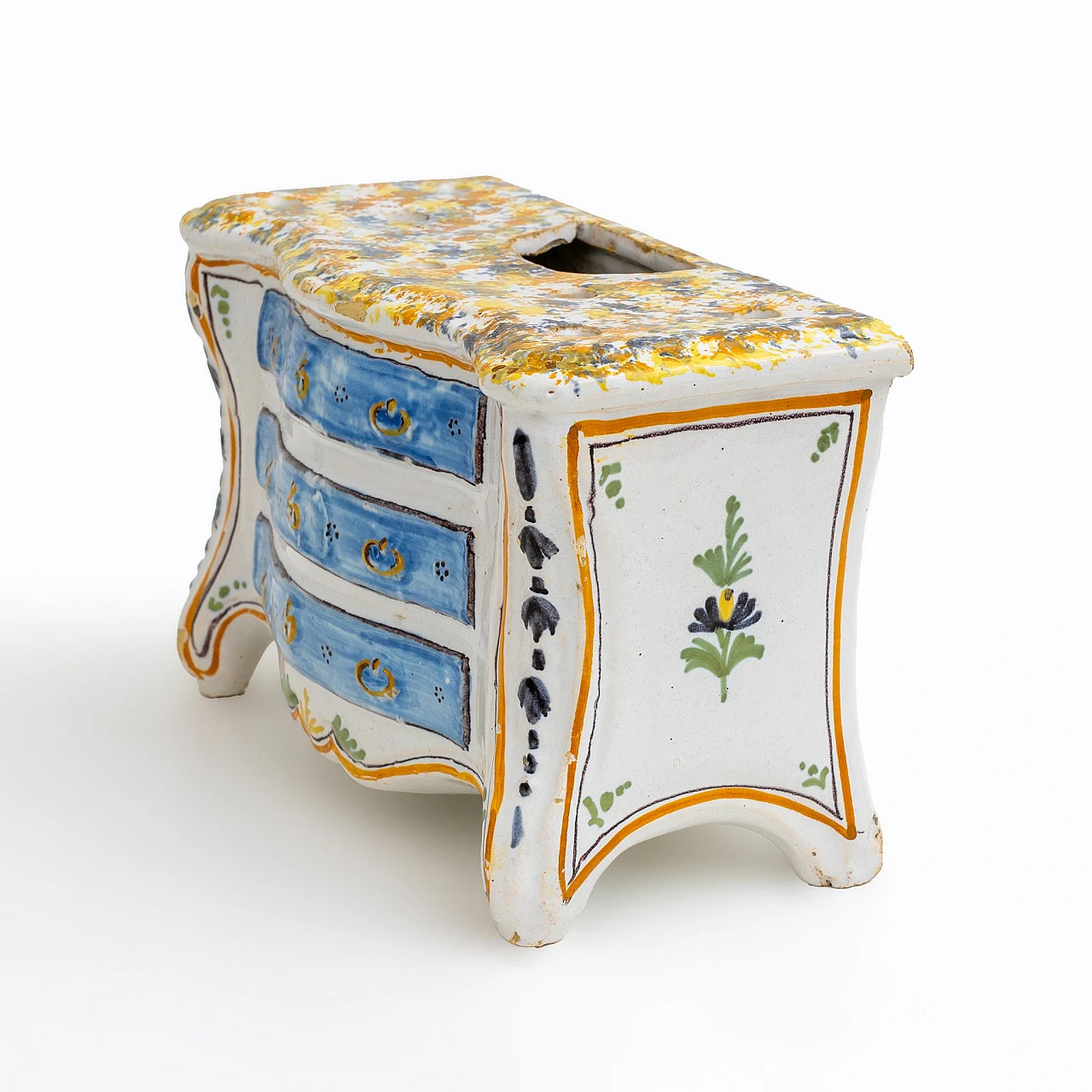 Fioriera a forma di Commode in maiolica policroma, '700 9