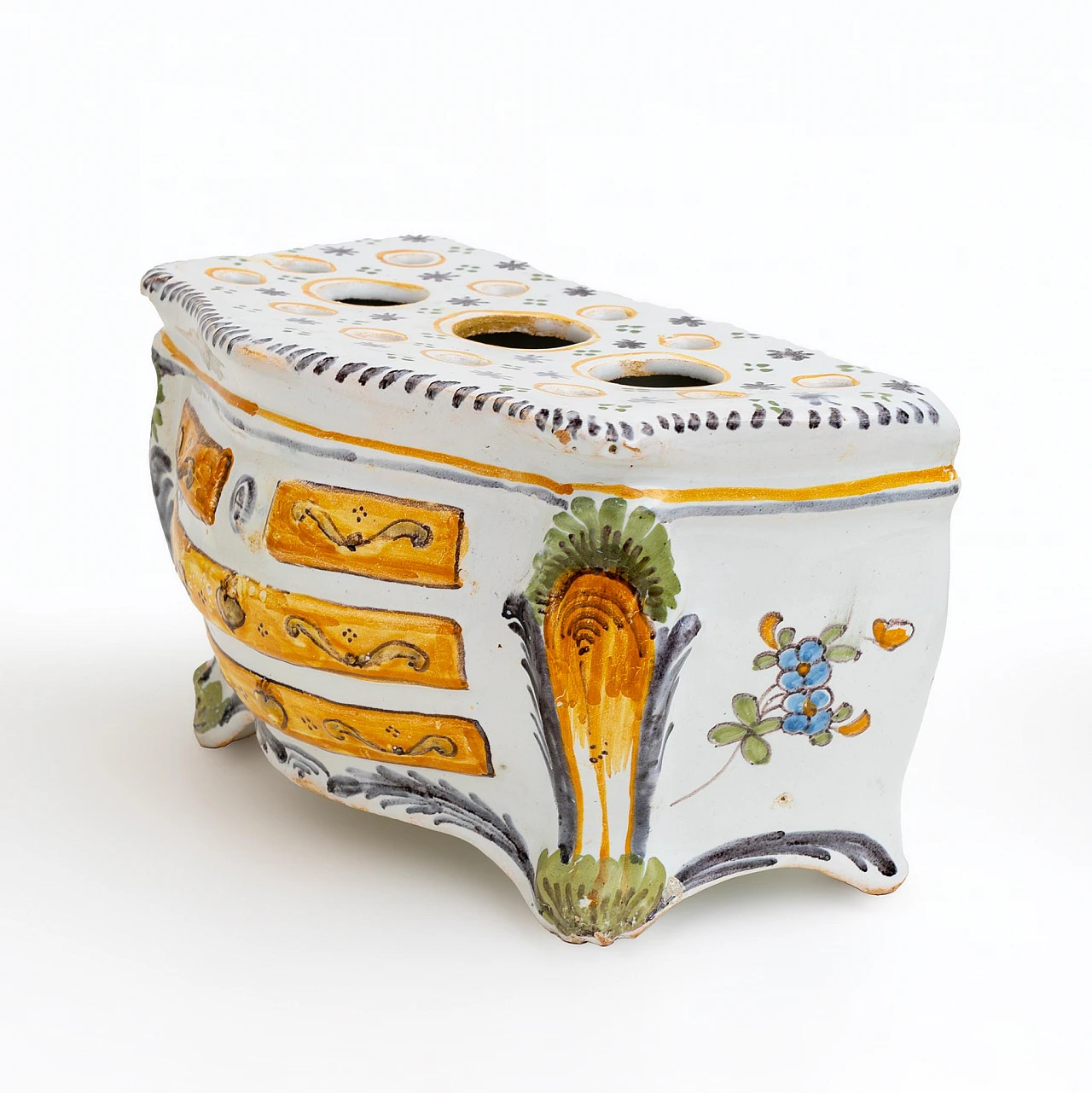 Fioriera a forma di Commode in maiolica policroma, '700 12