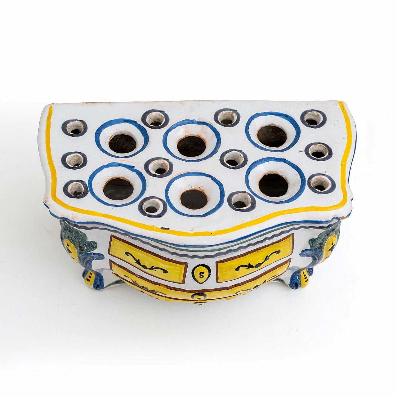 Commode-shaped planter in polychrome majolica, 18th century 14