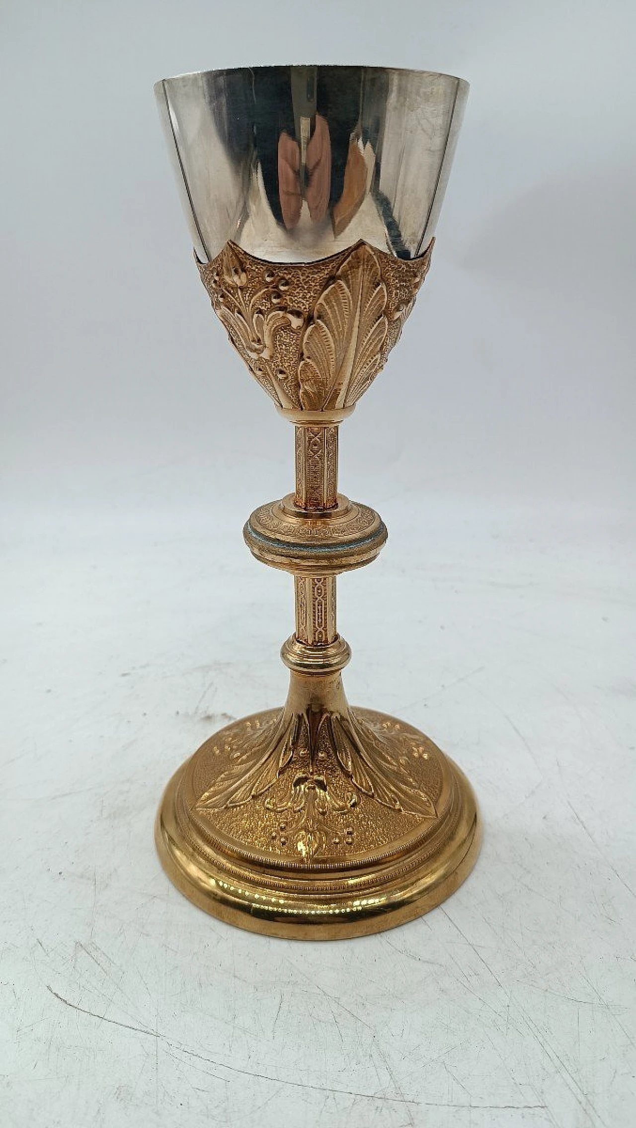 Gothic-style silver and brass chalice with paten 1