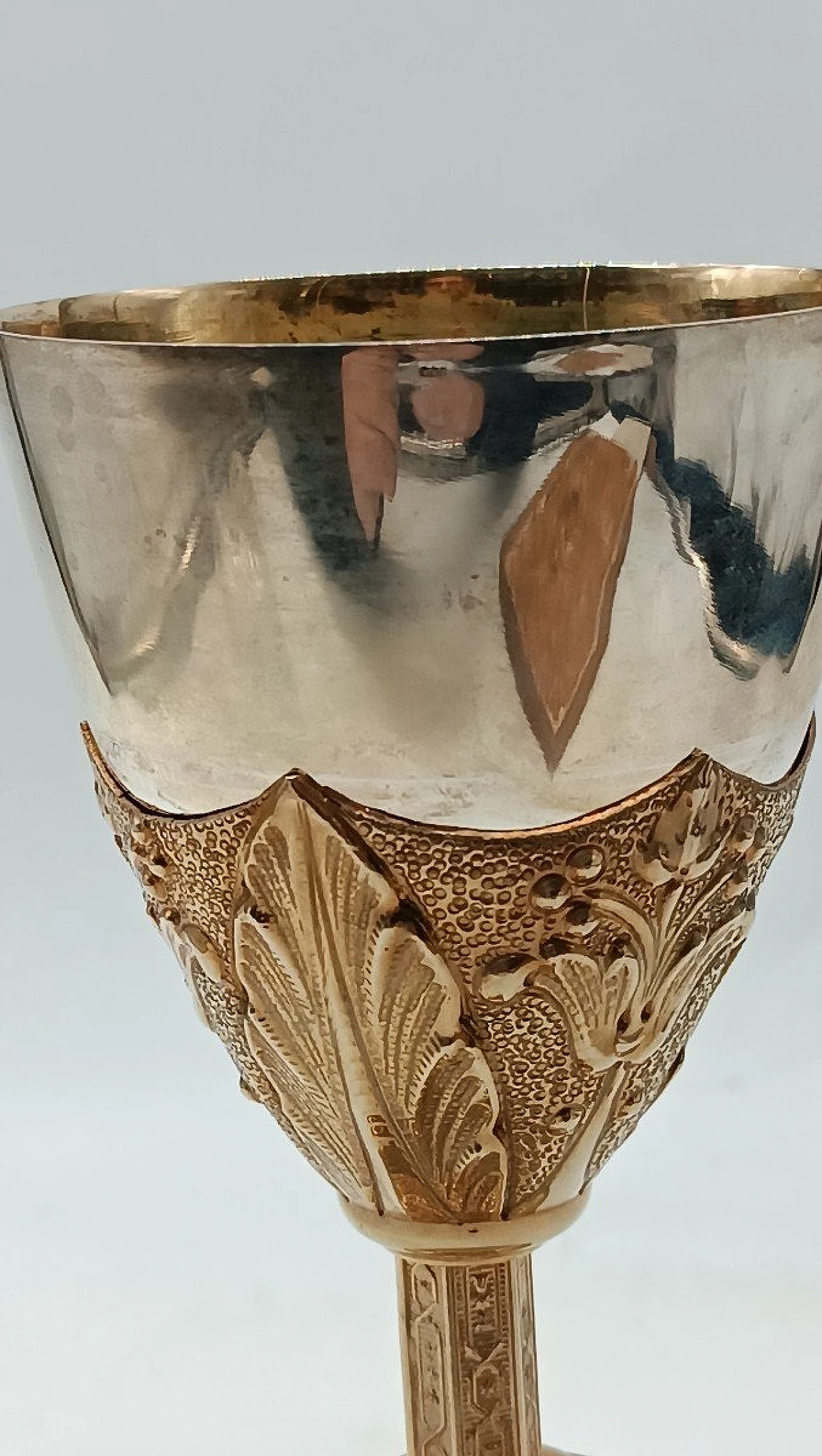 Gothic-style silver and brass chalice with paten 9