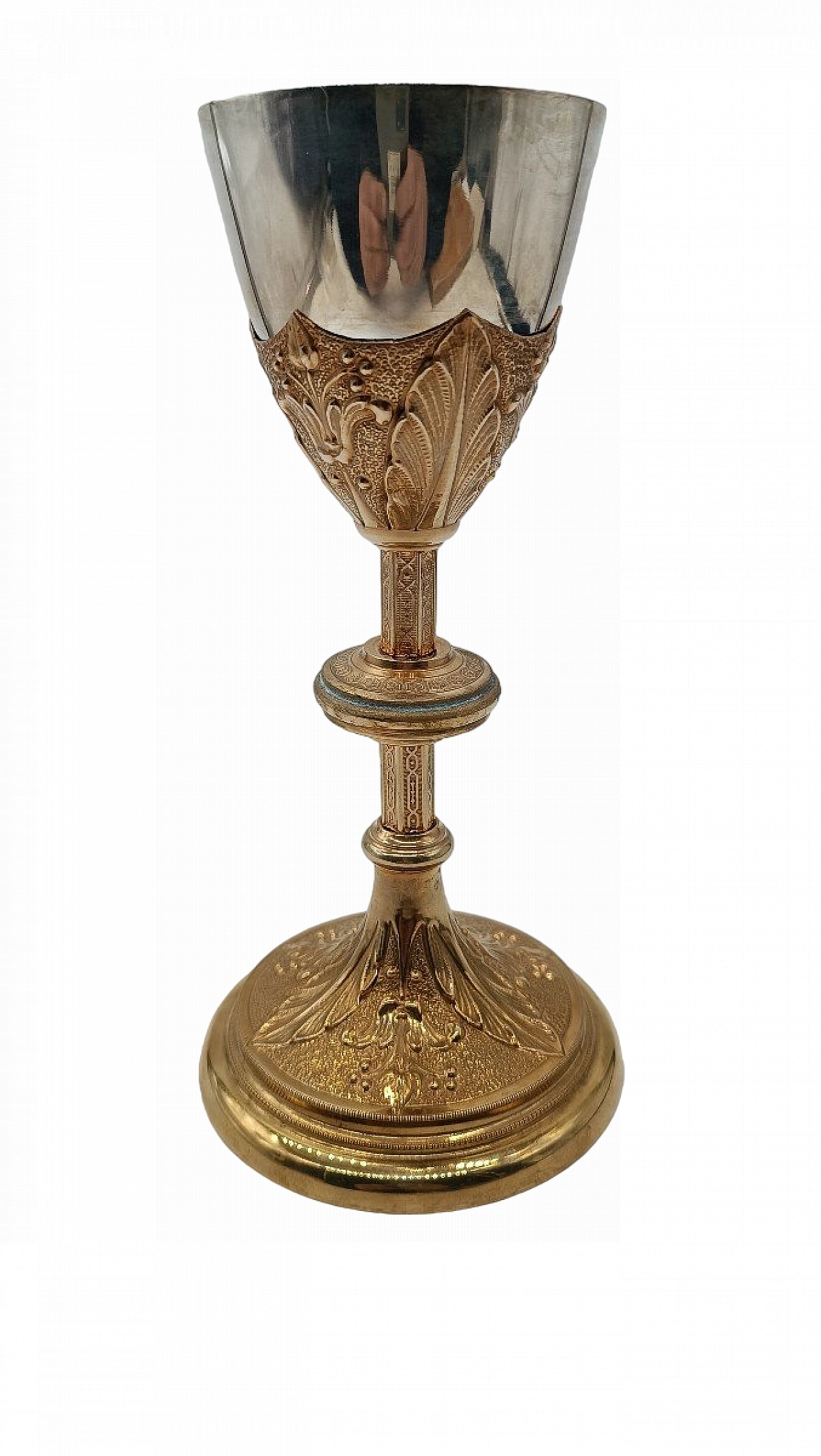 Gothic-style silver and brass chalice with paten 11