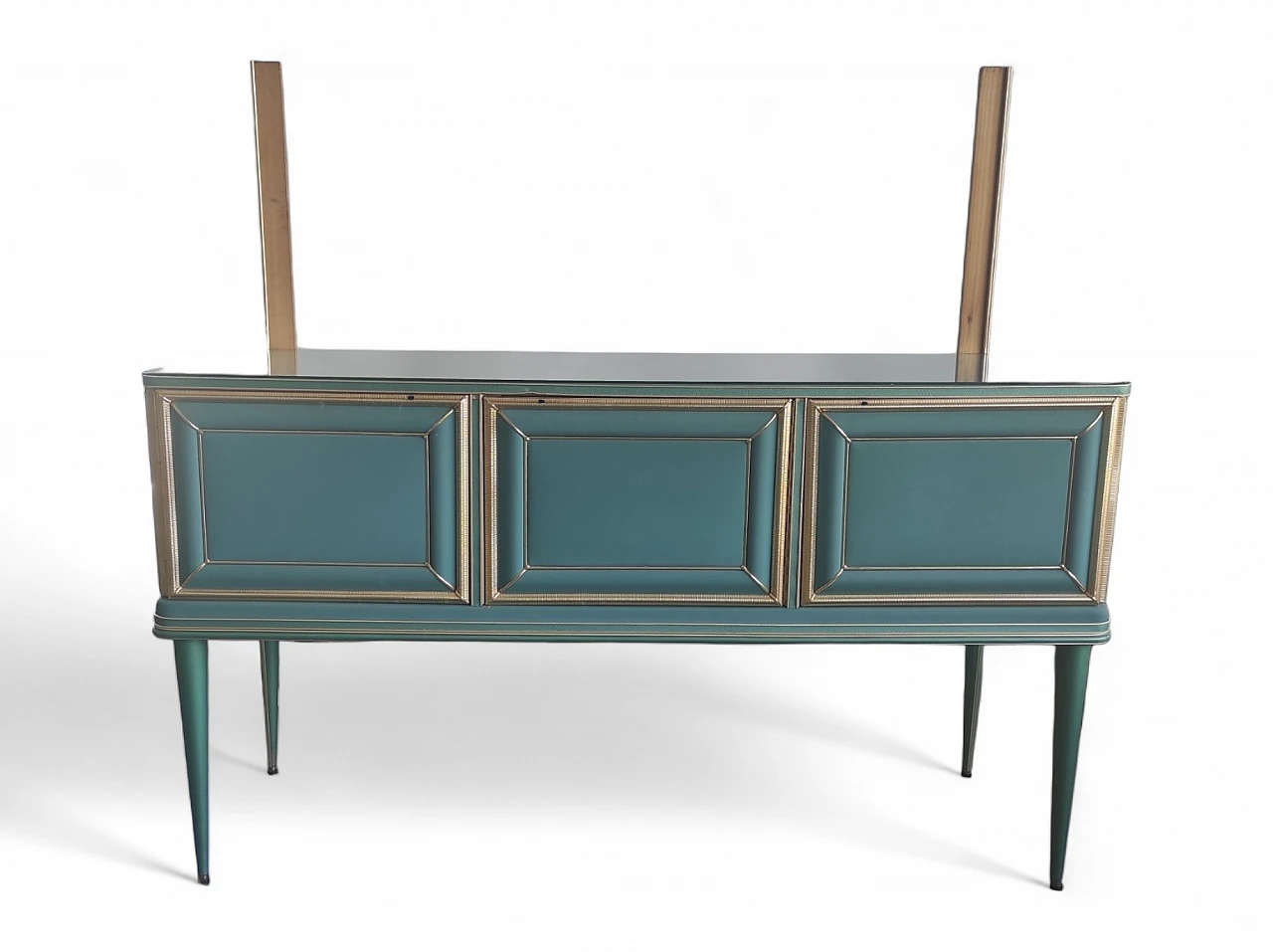 Green vinyl sideboard with mirror by Umberto Mascagni, 1950s 1