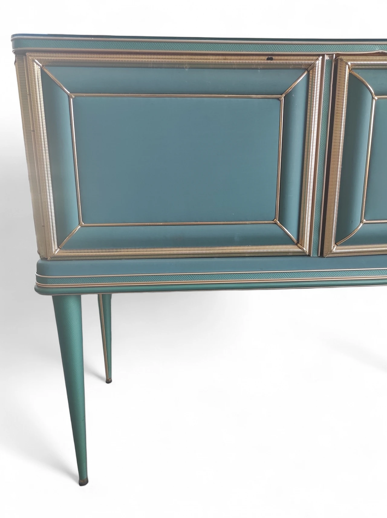 Green vinyl sideboard with mirror by Umberto Mascagni, 1950s 3