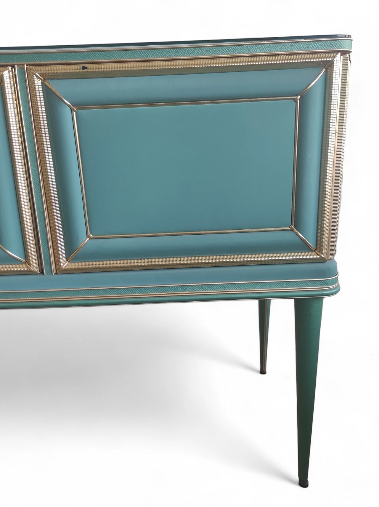 Green vinyl sideboard with mirror by Umberto Mascagni, 1950s 5