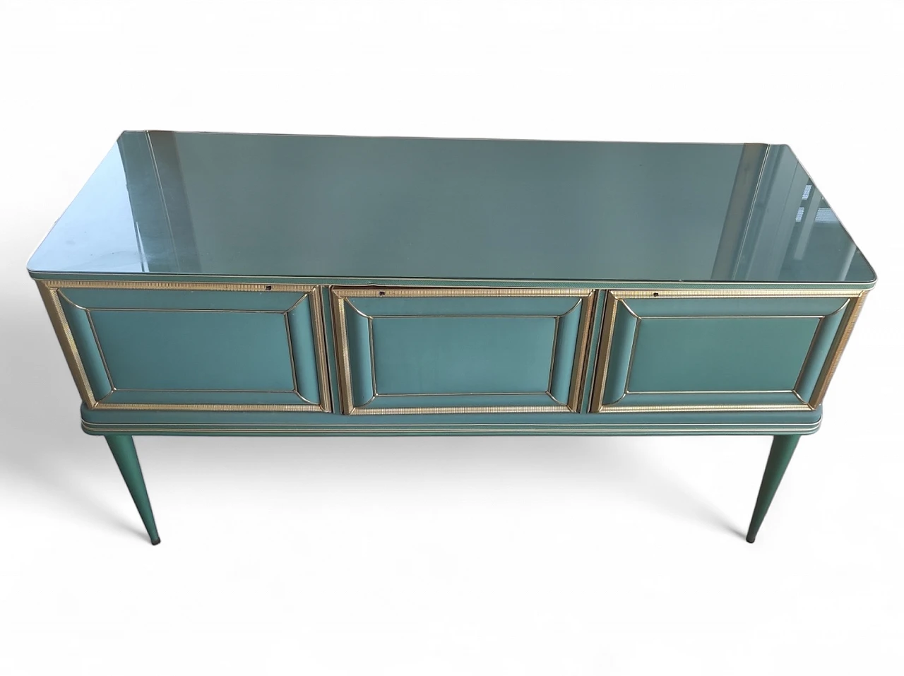 Green vinyl sideboard with mirror by Umberto Mascagni, 1950s 6