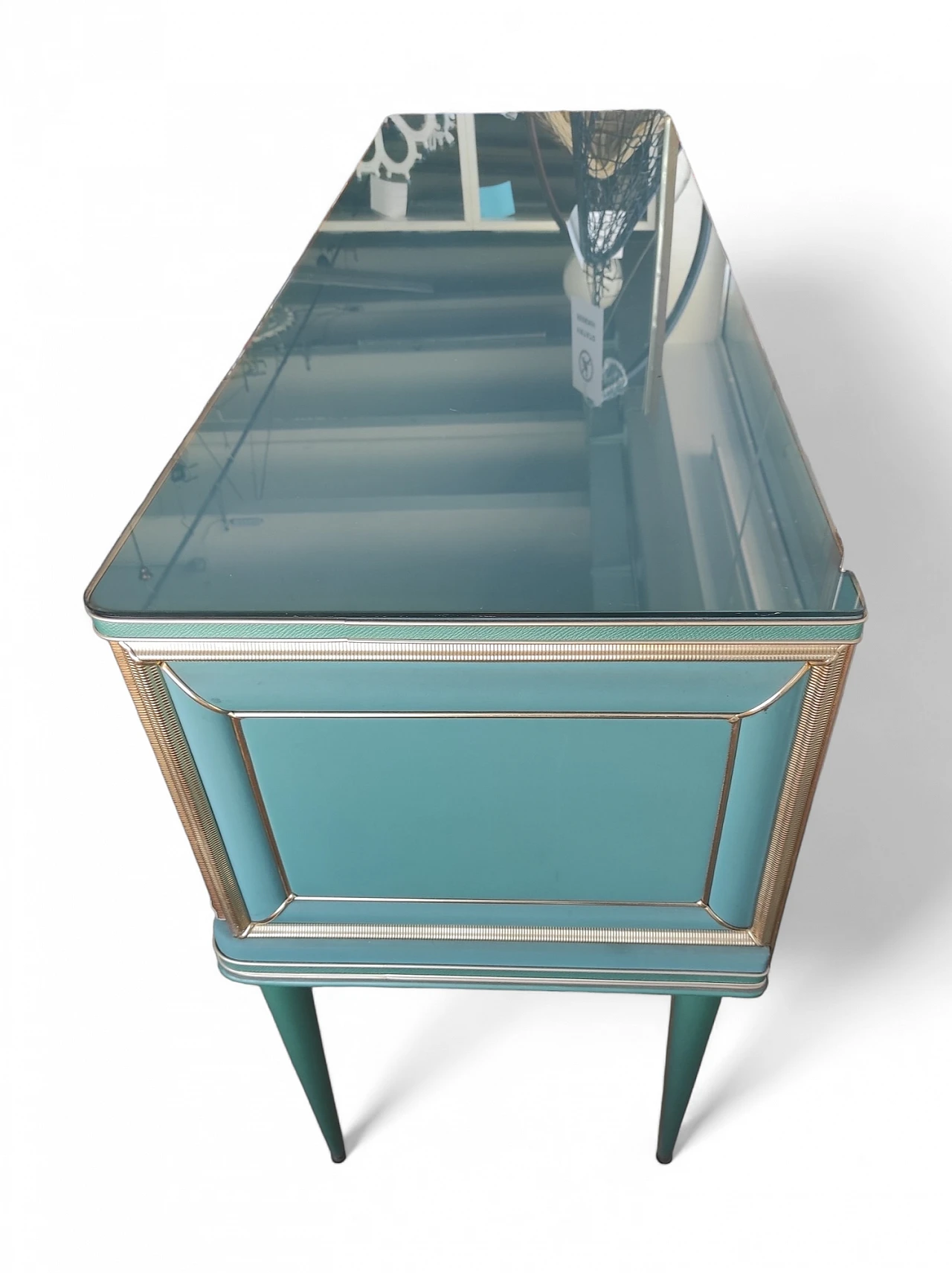 Green vinyl sideboard with mirror by Umberto Mascagni, 1950s 12