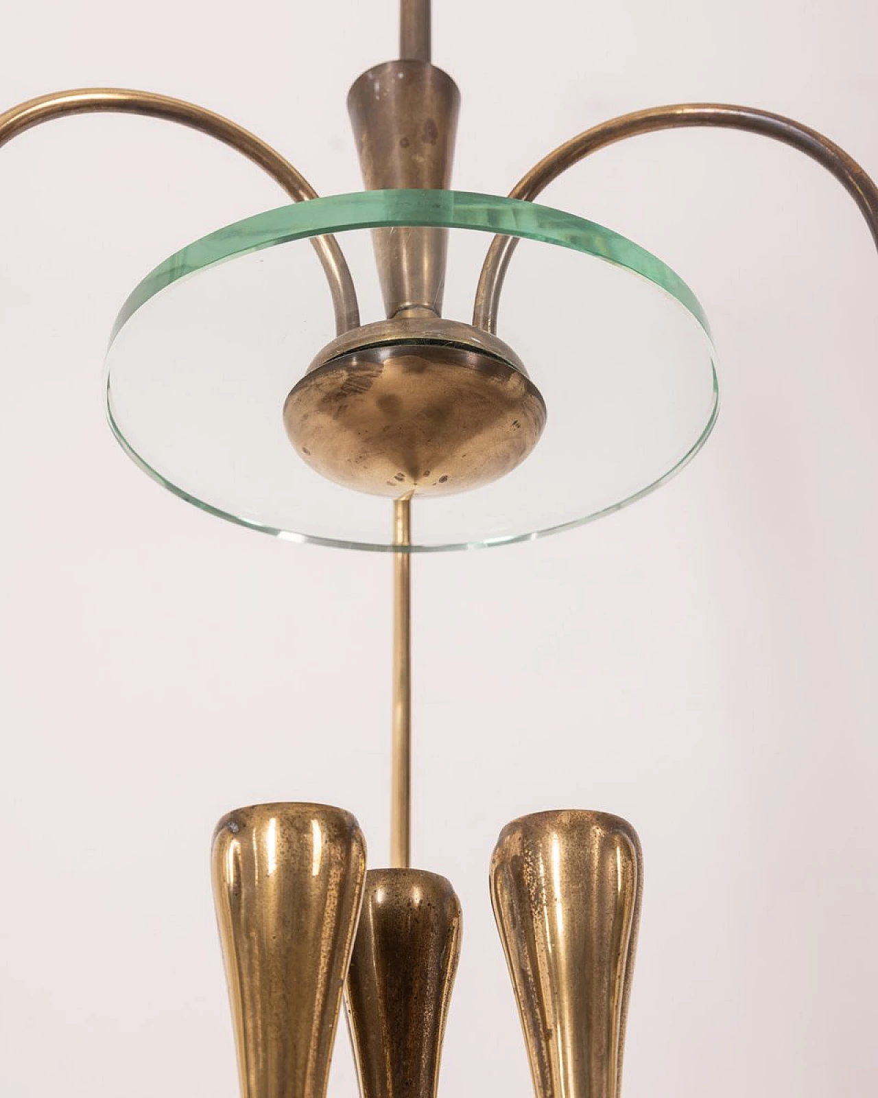 Ceiling lamp in brass & crystal by P. Chiesa for Fontana Arte, 1940s 4