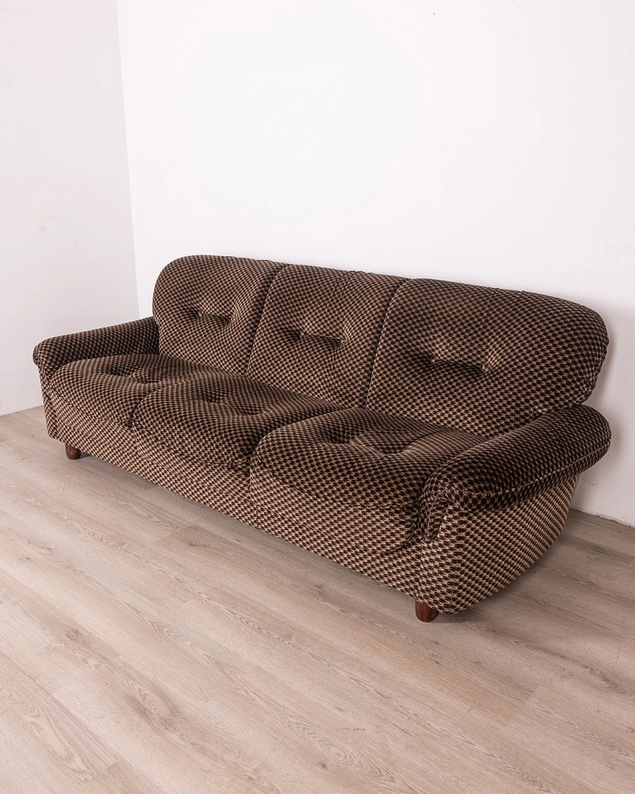 Padded living room in brown fabric with wooden feet, 1970s 3